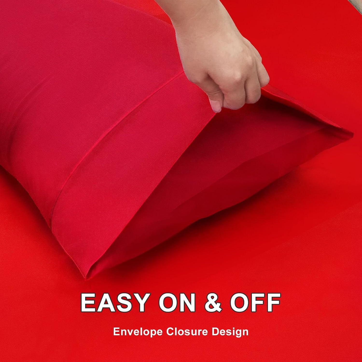 image:imageLirex Queen Pillow Cases Set of 2 100 Cotton Sateen Breathable Cooling Soft for Quality Sleep Pillow Covers with Envelope Closure 20 x 30 WhiteRed