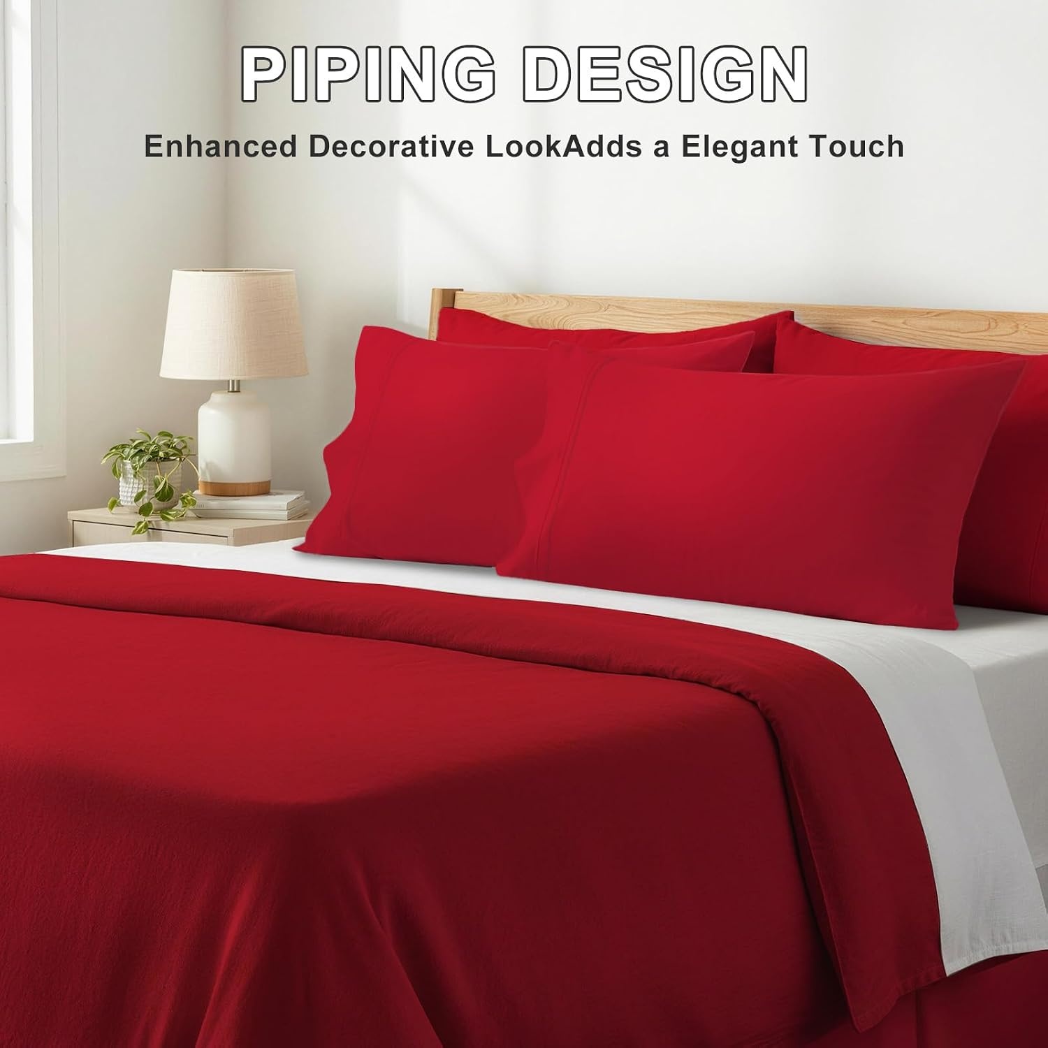 image:imageLirex Queen Pillow Cases Set of 2 100 Cotton Sateen Breathable Cooling Soft for Quality Sleep Pillow Covers with Envelope Closure 20 x 30 WhiteRed