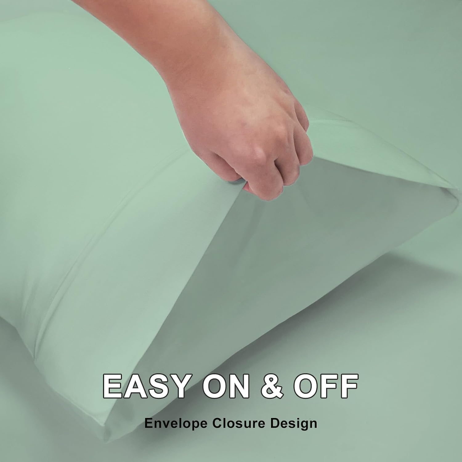 image:imageLirex Queen Pillow Cases Set of 2 100 Cotton Sateen Breathable Cooling Soft for Quality Sleep Pillow Covers with Envelope Closure 20 x 30 WhiteSage Green