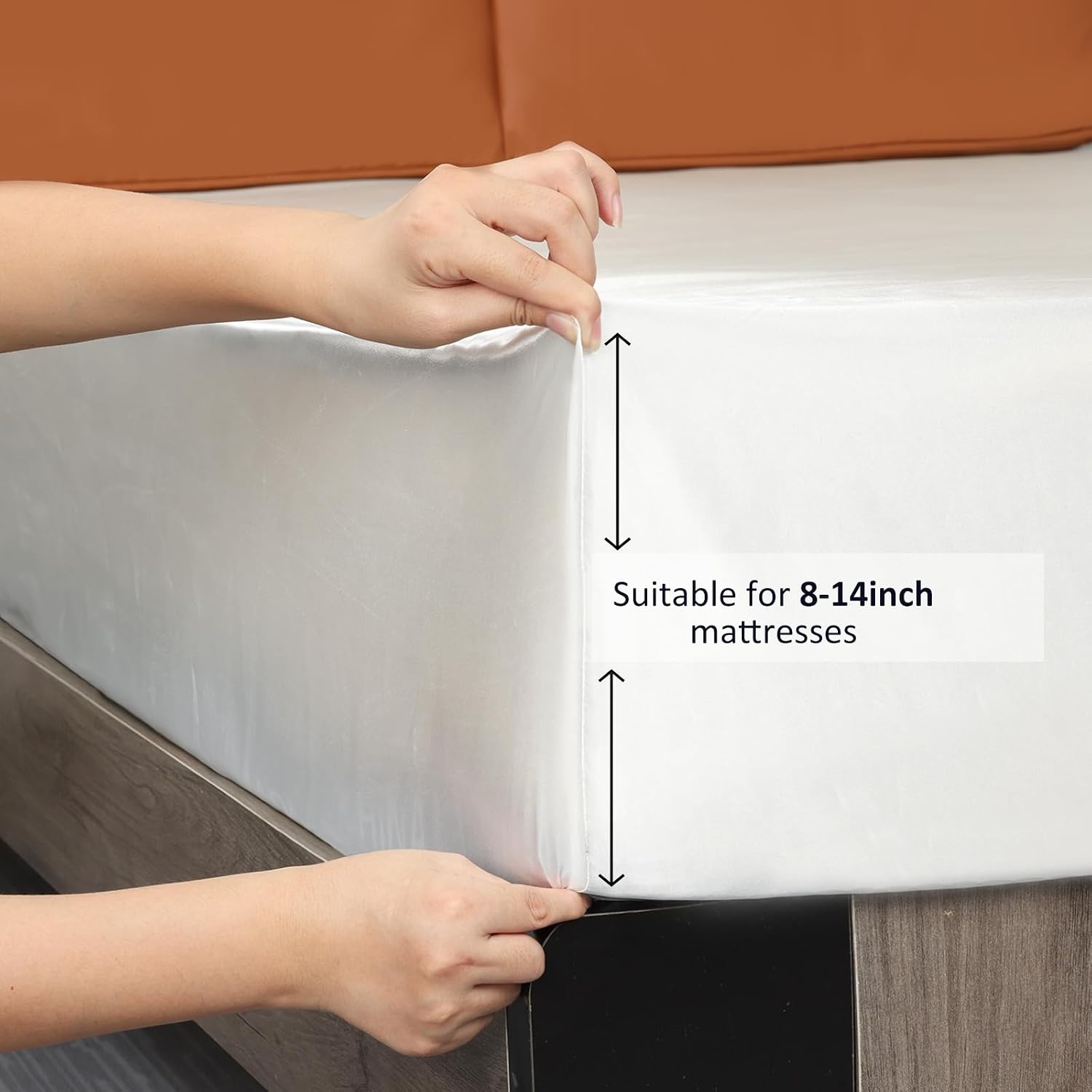 image:imageLirex Satin Fitted Sheet Queen Size BundleIncludes 14 Deep Pocket Queen Size Fitted Sheet and 2 Pack Queen Size Pillowcase White