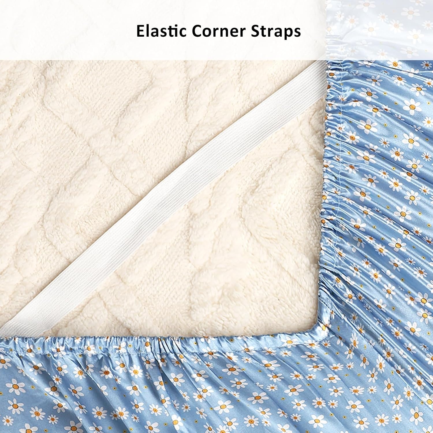 image:imageLirex Satin Fitted Sheet Silky amp Soft Polyester Satin Weave Bed Sheets 14 Deep Pocket with Elastic Corner Straps Twin XL Cream LeopardBlue Daisy