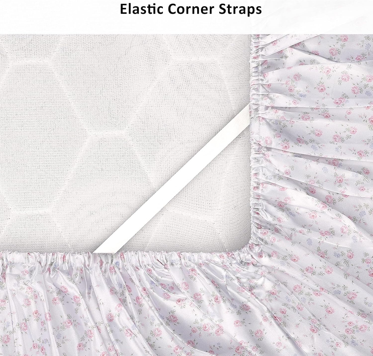 image:imageLirex Satin Fitted Sheet Silky amp Soft Polyester Satin Weave Bed Sheets 14 Deep Pocket with Elastic Corner Straps Twin XL Cream LeopardPink Rose Floral