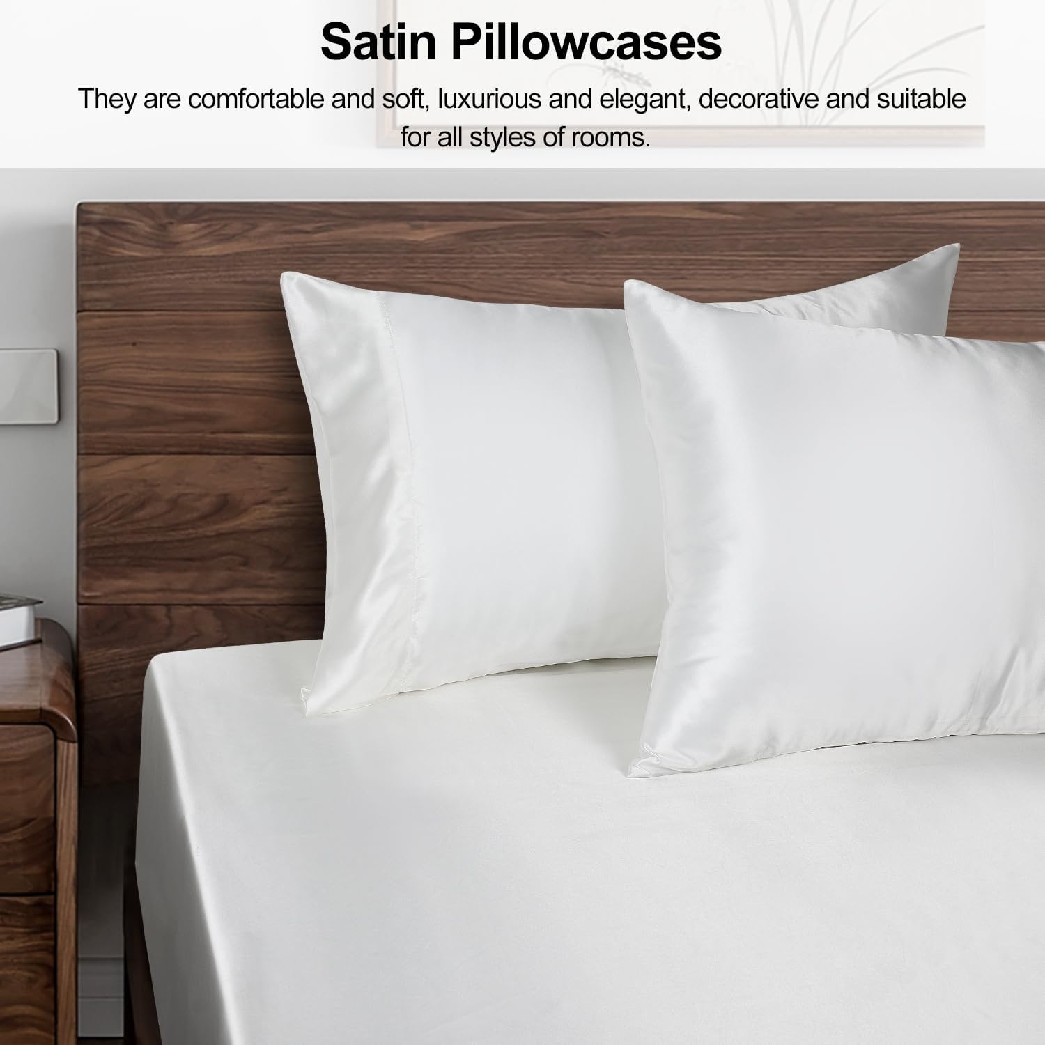 image:imageLirex Satin Fitted Sheet Twin Size BundleIncludes 14 Deep Pocket Twin Size Fitted Sheet and 2 Pack Queen Size Pillowcase White
