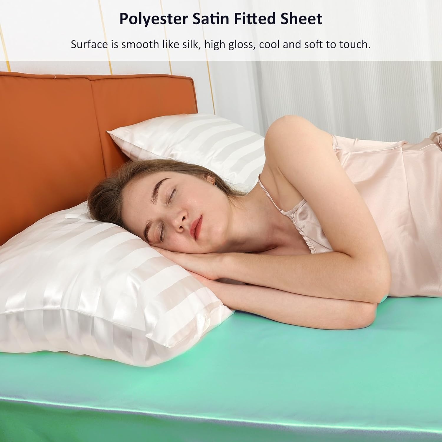 image:imageLirex Satin Fitted Sheet Twin XL SizeLuxury amp Ultra Soft Deep Pocket Single Bottom Bed Sheets Sold Separately BlackAqua