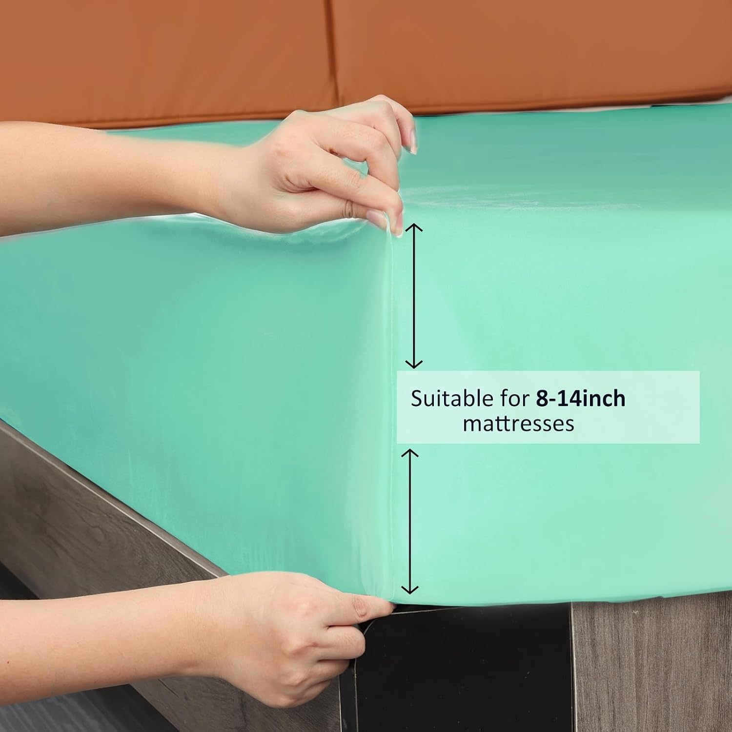 image:imageLirex Satin Fitted Sheet Twin XL SizeLuxury amp Ultra Soft Deep Pocket Single Bottom Bed Sheets Sold Separately BlackAqua
