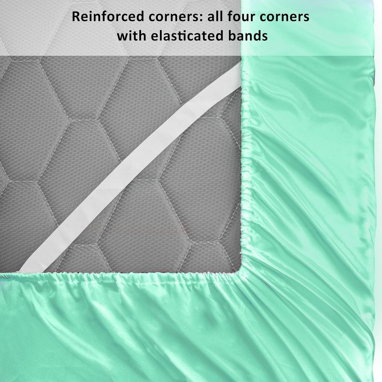 image:imageLirex Satin Fitted Sheet Twin XL SizeLuxury amp Ultra Soft Deep Pocket Single Bottom Bed Sheets Sold Separately BlackAqua