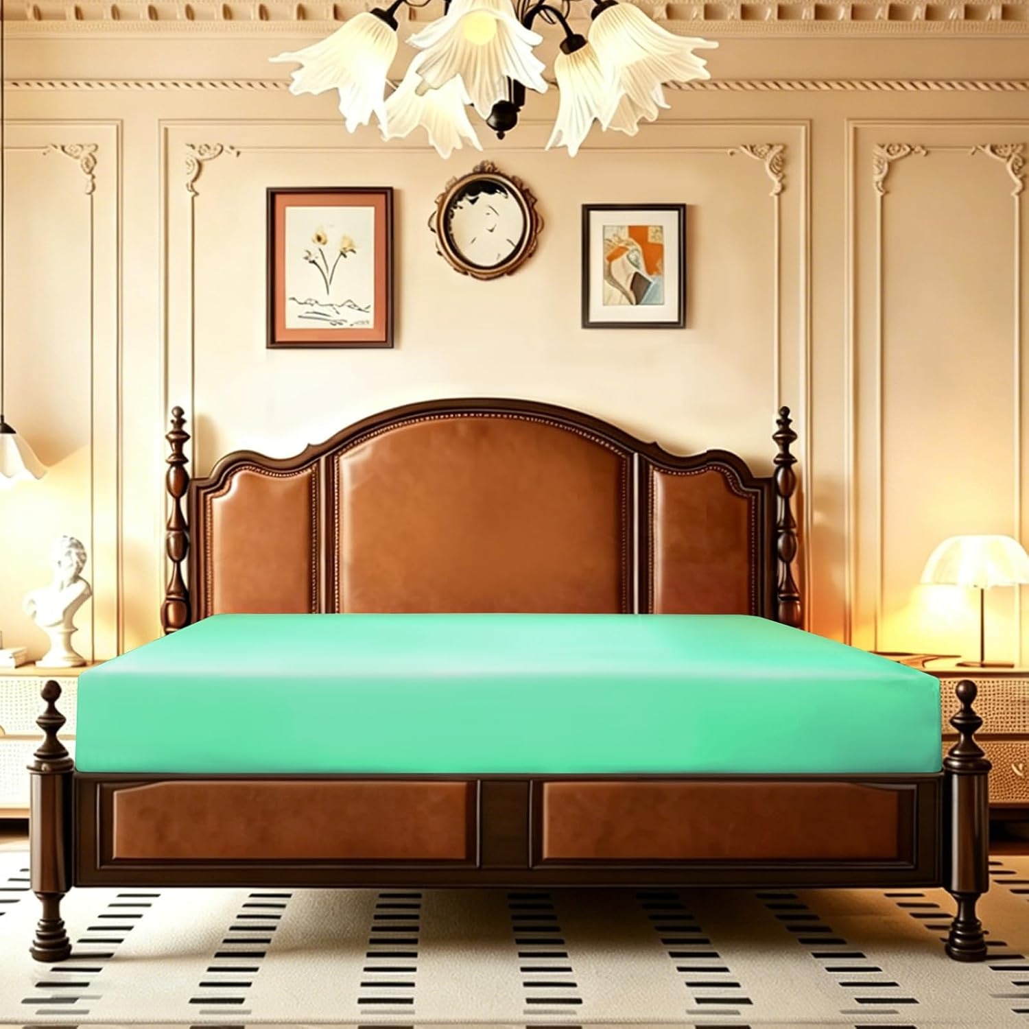 image:imageLirex Satin Fitted Sheet Twin XL SizeLuxury amp Ultra Soft Deep Pocket Single Bottom Bed Sheets Sold Separately BlackAqua
