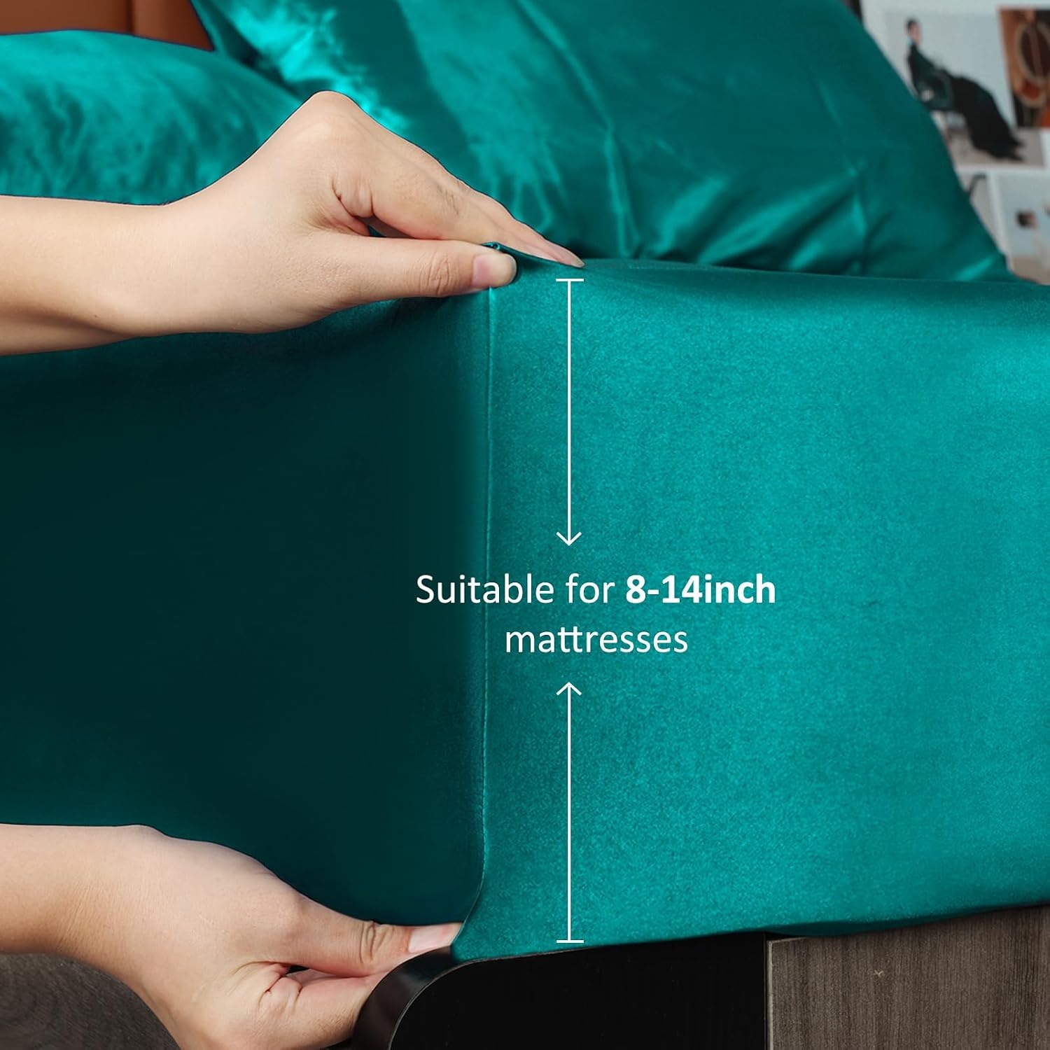 image:imageLirex Satin Fitted Sheet Twin XL SizeLuxury amp Ultra Soft Deep Pocket Single Bottom Bed Sheets Sold Separately BlackBlue Green