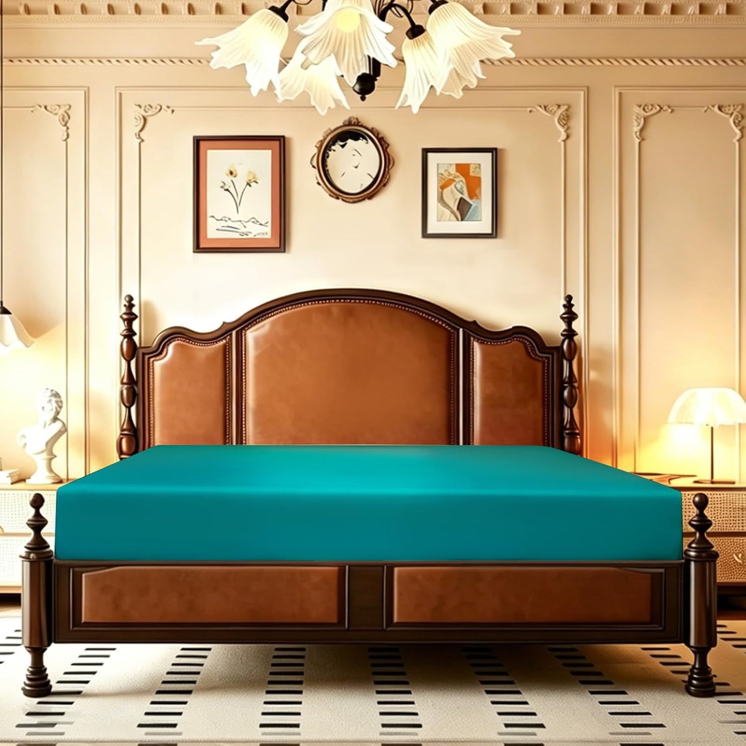 image:imageLirex Satin Fitted Sheet Twin XL SizeLuxury amp Ultra Soft Deep Pocket Single Bottom Bed Sheets Sold Separately BlackBlue Green