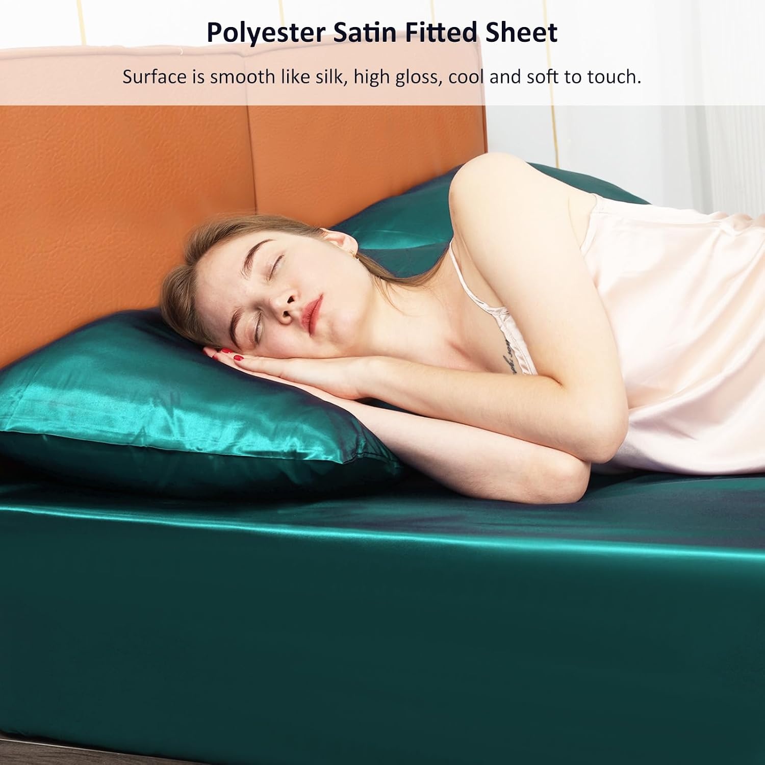 image:imageLirex Satin Fitted Sheet Twin XL SizeLuxury amp Ultra Soft Deep Pocket Single Bottom Bed Sheets Sold Separately BlackBlue Green