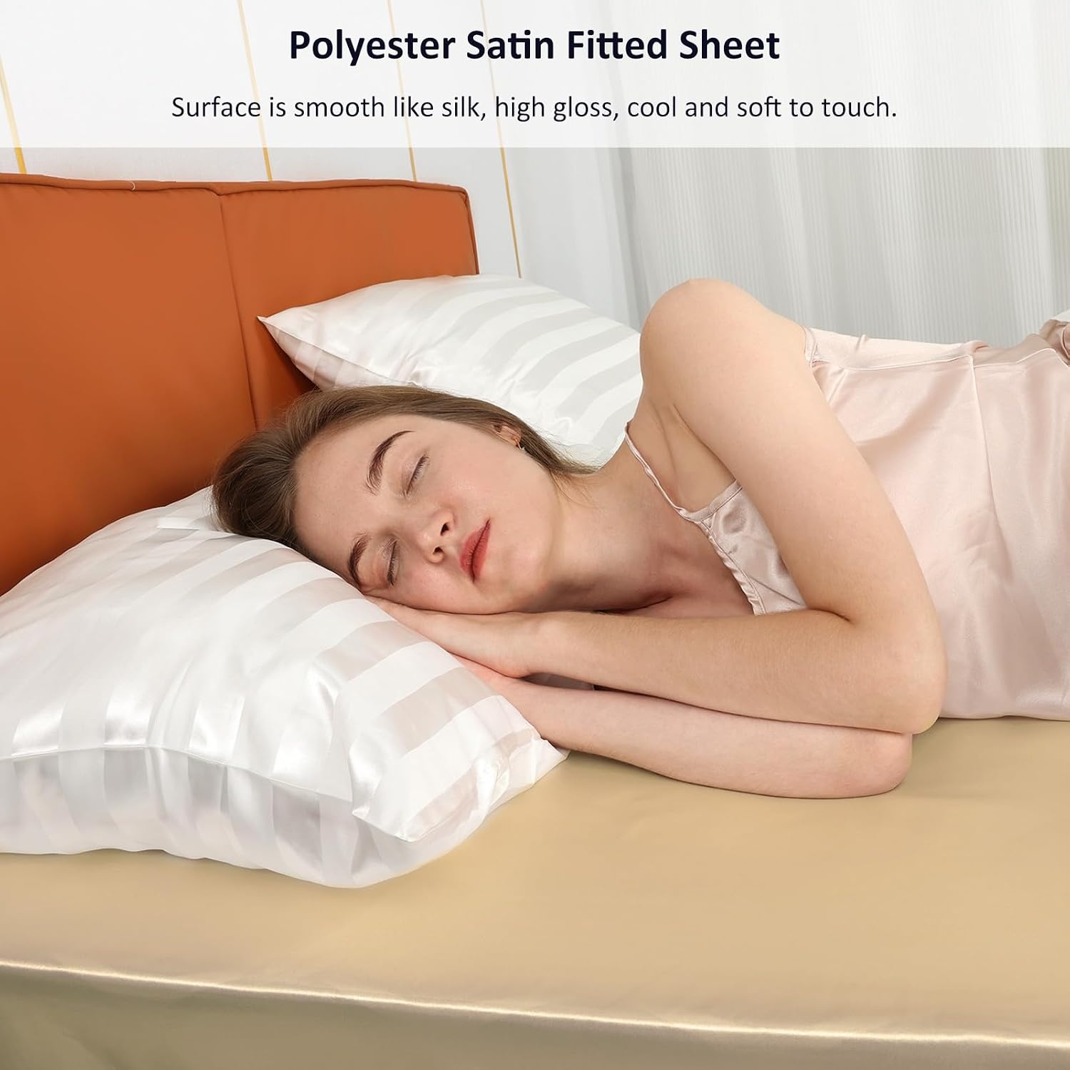 image:imageLirex Satin Fitted Sheet Twin XL SizeLuxury amp Ultra Soft Deep Pocket Single Bottom Bed Sheets Sold Separately BlackChampagne
