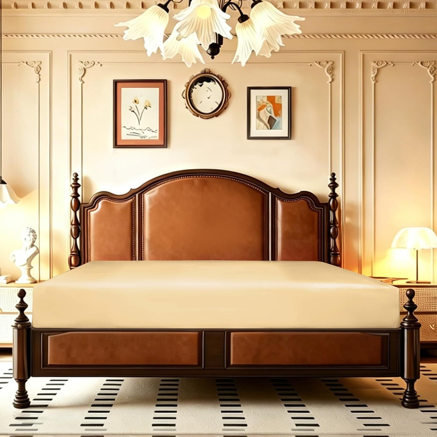 image:imageLirex Satin Fitted Sheet Twin XL SizeLuxury amp Ultra Soft Deep Pocket Single Bottom Bed Sheets Sold Separately BlackChampagne