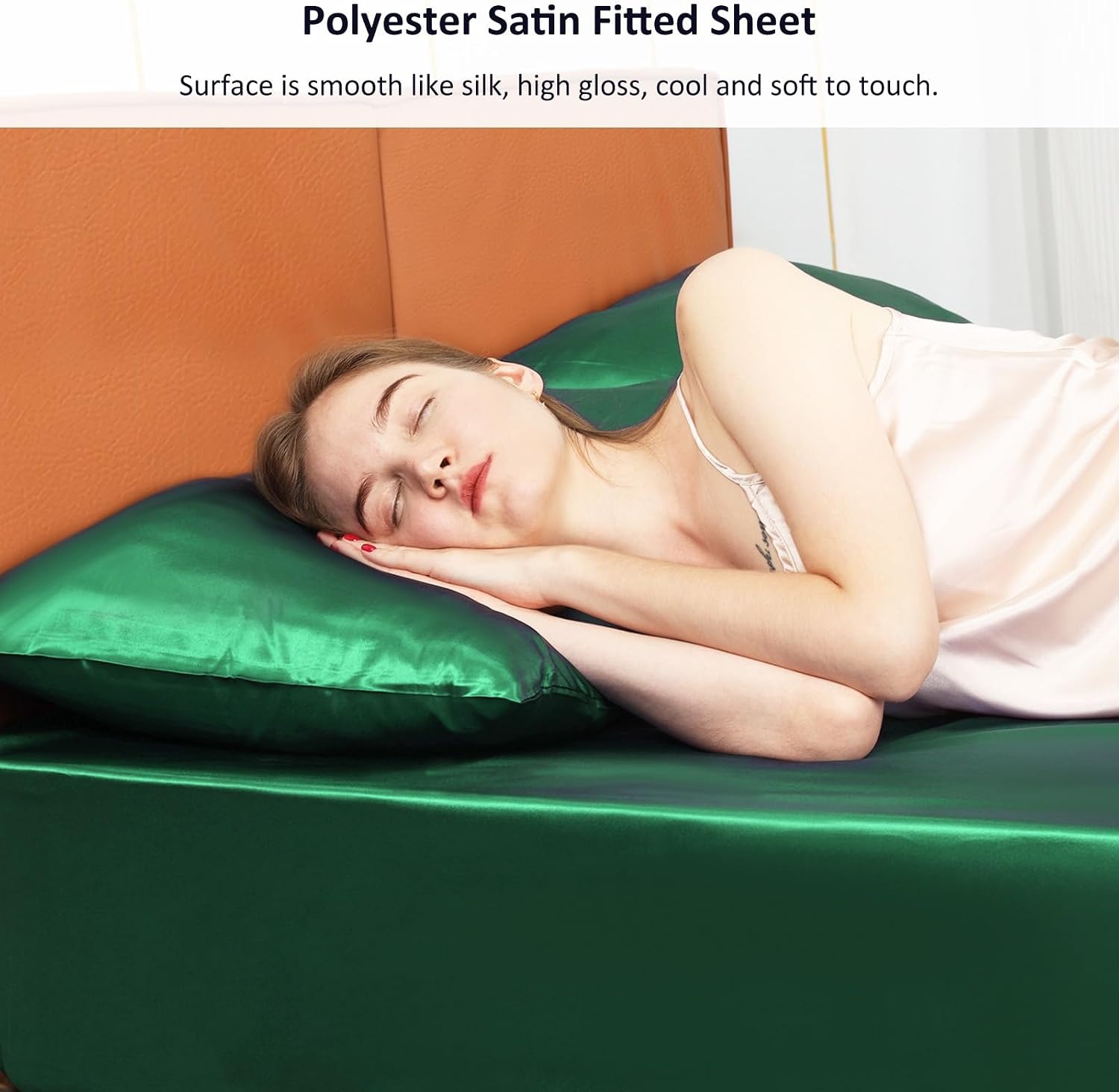 image:imageLirex Satin Fitted Sheet Twin XL SizeLuxury amp Ultra Soft Deep Pocket Single Bottom Bed Sheets Sold Separately BlackGreen