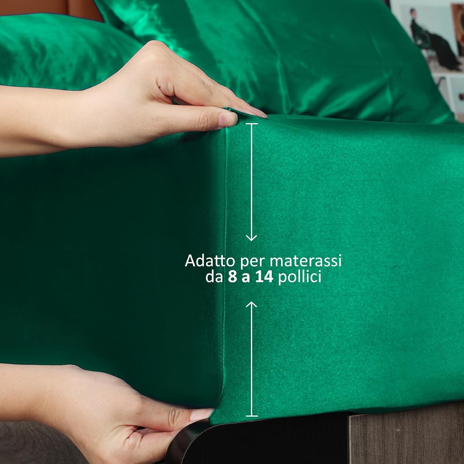 image:imageLirex Satin Fitted Sheet Twin XL SizeLuxury amp Ultra Soft Deep Pocket Single Bottom Bed Sheets Sold Separately BlackGreen