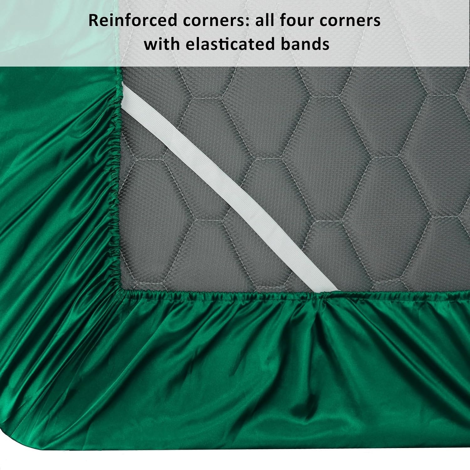 image:imageLirex Satin Fitted Sheet Twin XL SizeLuxury amp Ultra Soft Deep Pocket Single Bottom Bed Sheets Sold Separately BlackGreen