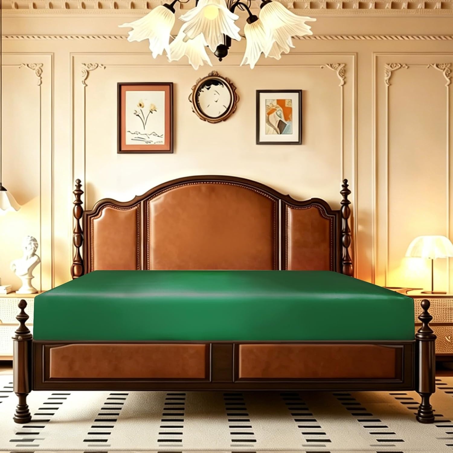 image:imageLirex Satin Fitted Sheet Twin XL SizeLuxury amp Ultra Soft Deep Pocket Single Bottom Bed Sheets Sold Separately BlackGreen