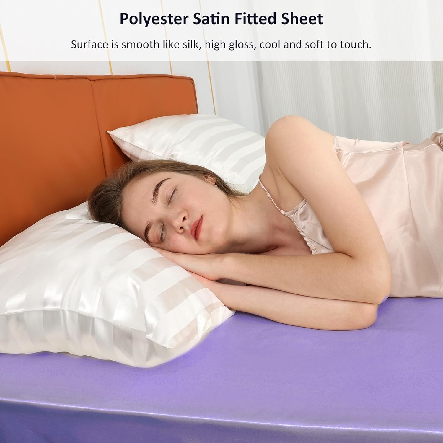 image:imageLirex Satin Fitted Sheet Twin XL SizeLuxury amp Ultra Soft Deep Pocket Single Bottom Bed Sheets Sold Separately BlackLight Purple
