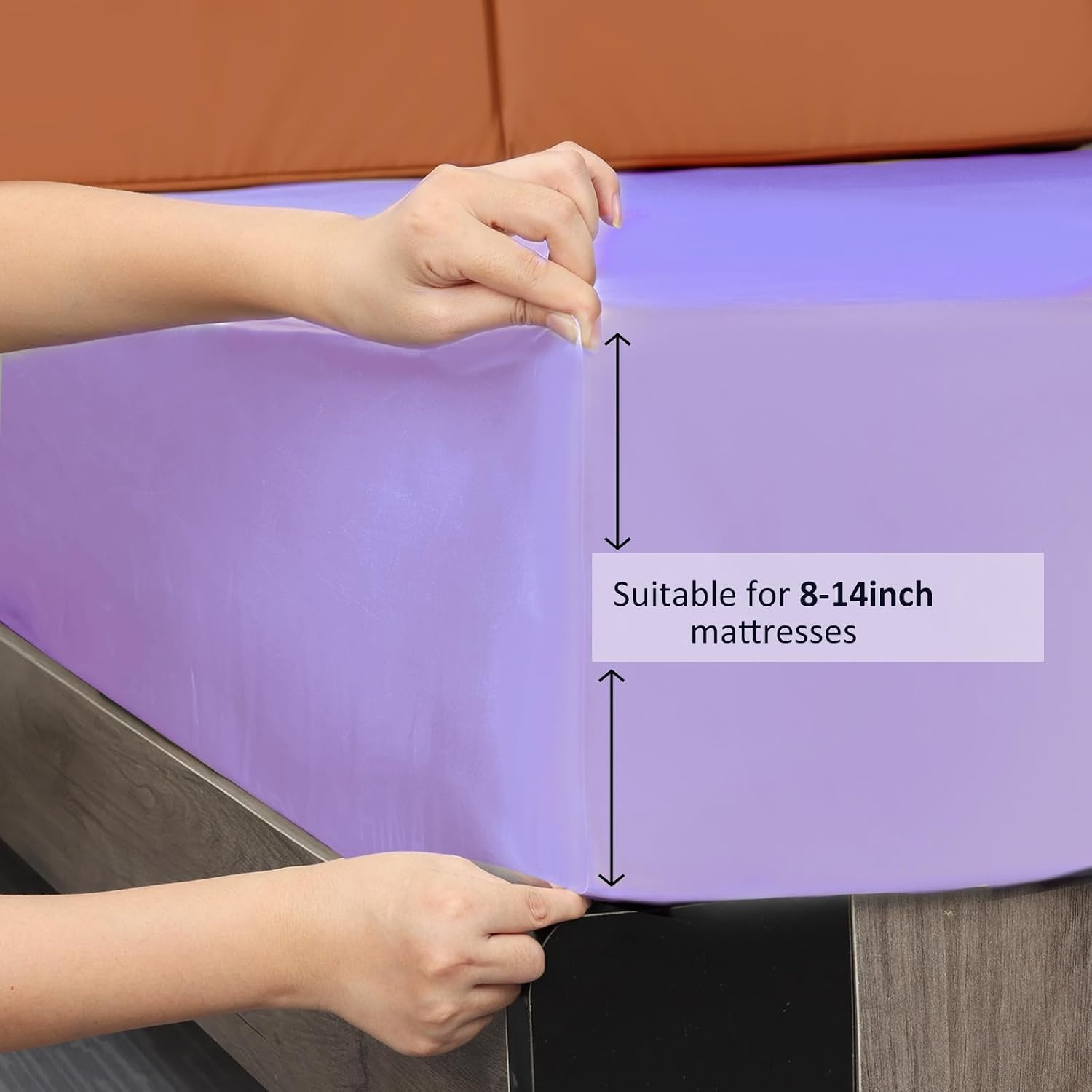 image:imageLirex Satin Fitted Sheet Twin XL SizeLuxury amp Ultra Soft Deep Pocket Single Bottom Bed Sheets Sold Separately BlackLight Purple