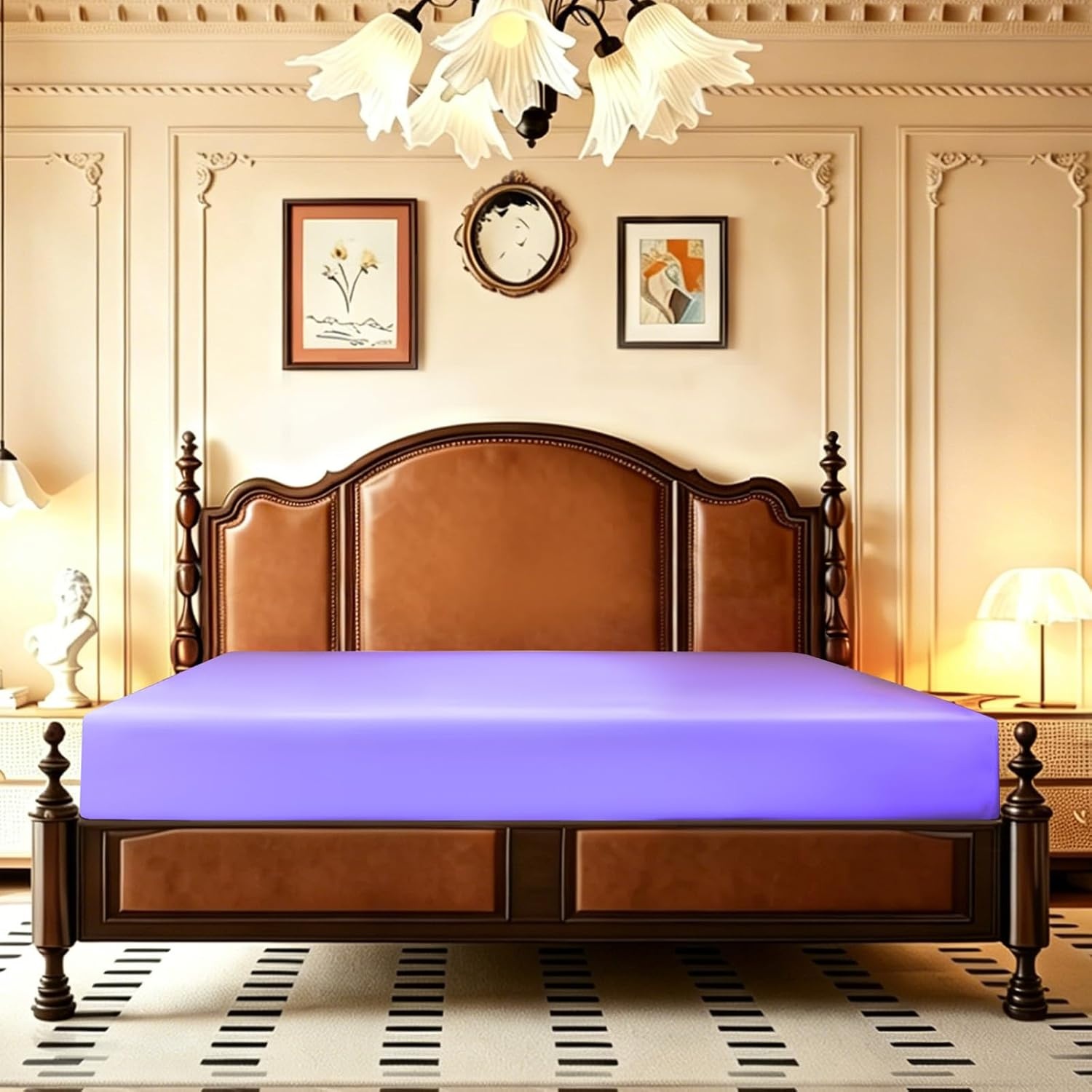 image:imageLirex Satin Fitted Sheet Twin XL SizeLuxury amp Ultra Soft Deep Pocket Single Bottom Bed Sheets Sold Separately BlackLight Purple