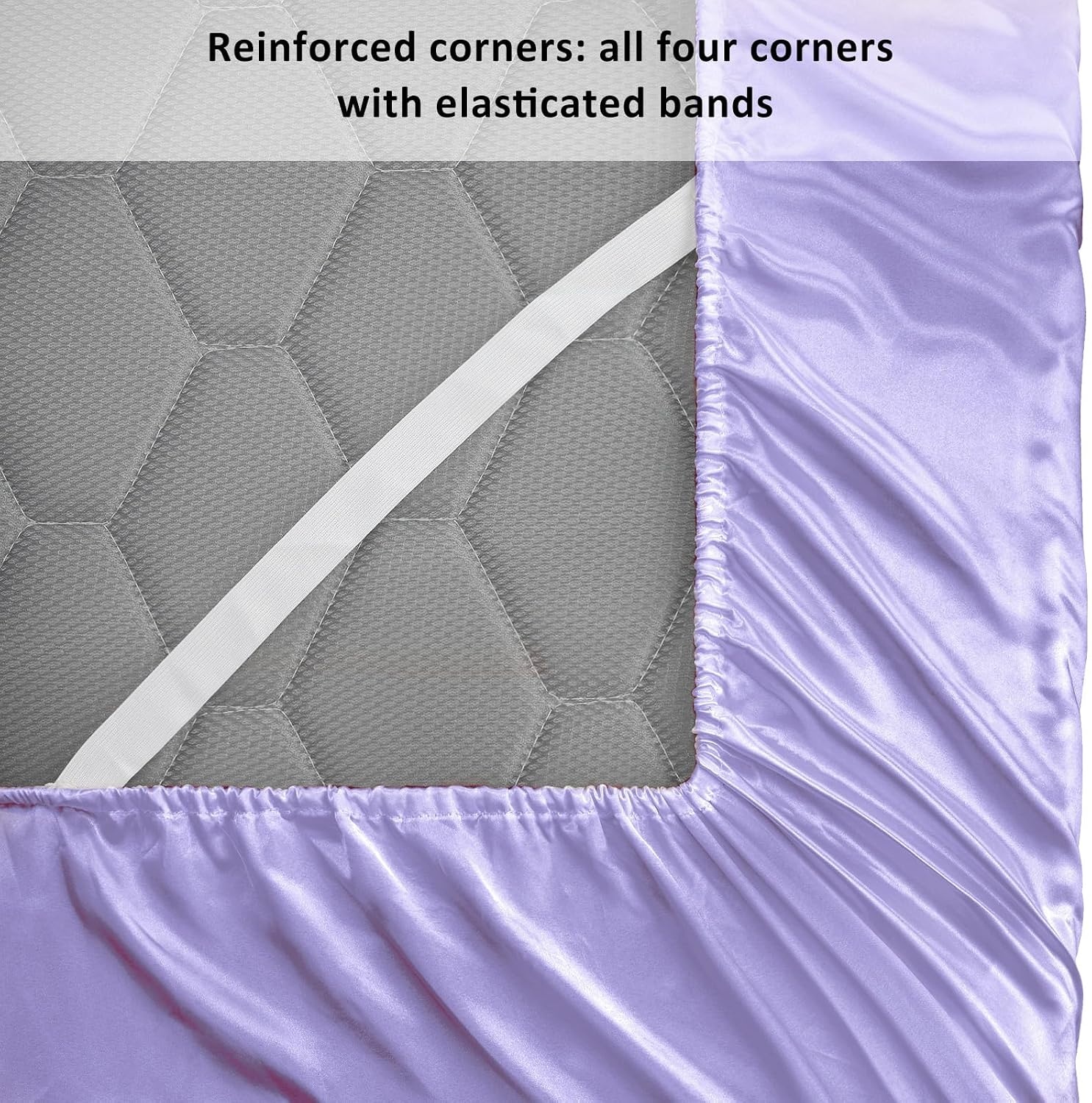 image:imageLirex Satin Fitted Sheet Twin XL SizeLuxury amp Ultra Soft Deep Pocket Single Bottom Bed Sheets Sold Separately BlackLight Purple