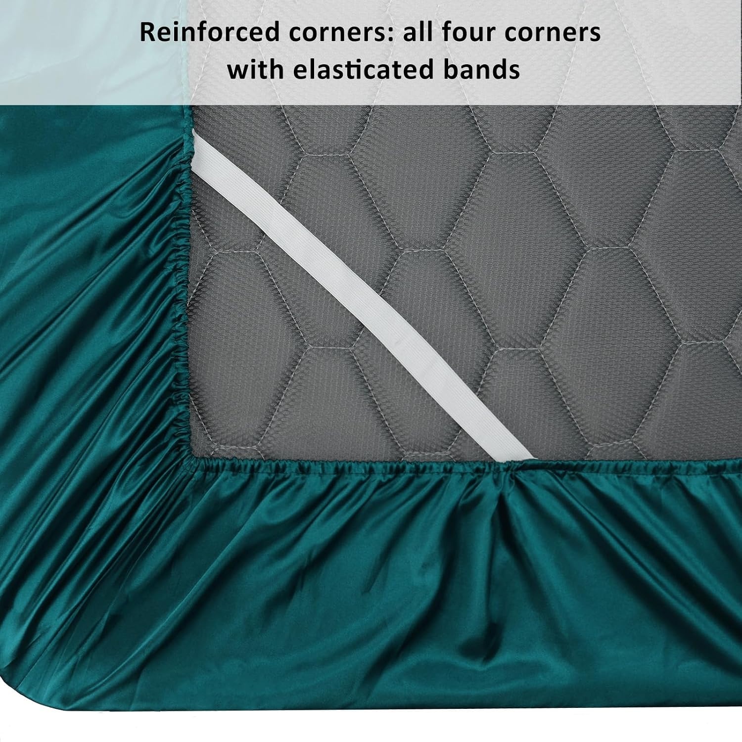 image:imageLirex Satin Fitted Sheet Twin XL SizeLuxury amp Ultra Soft Deep Pocket Single Bottom Bed Sheets Sold Separately BlackPeacock Blue
