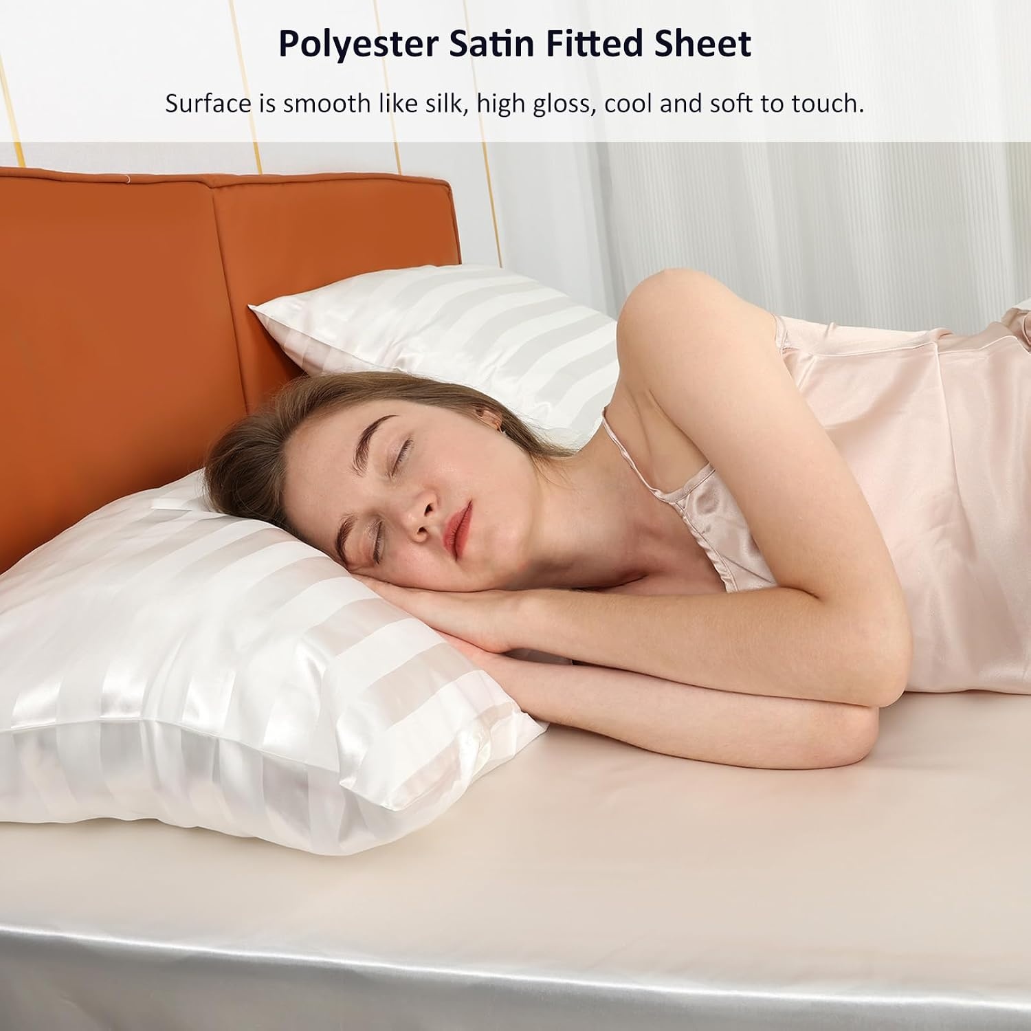 image:imageLirex Satin Fitted Sheet Twin XL SizeLuxury amp Ultra Soft Deep Pocket Single Bottom Bed Sheets Sold Separately BlackWhite