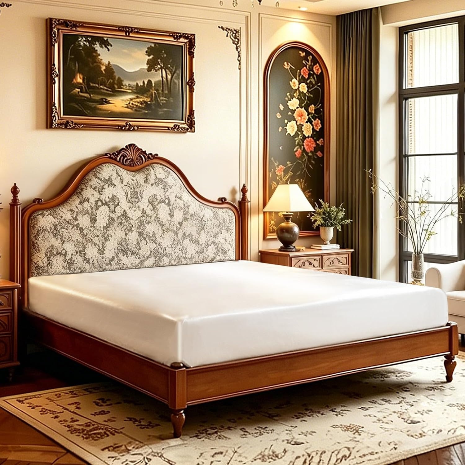 image:imageLirex Satin Fitted Sheet Twin XL SizeLuxury amp Ultra Soft Deep Pocket Single Bottom Bed Sheets Sold Separately BlackWhite