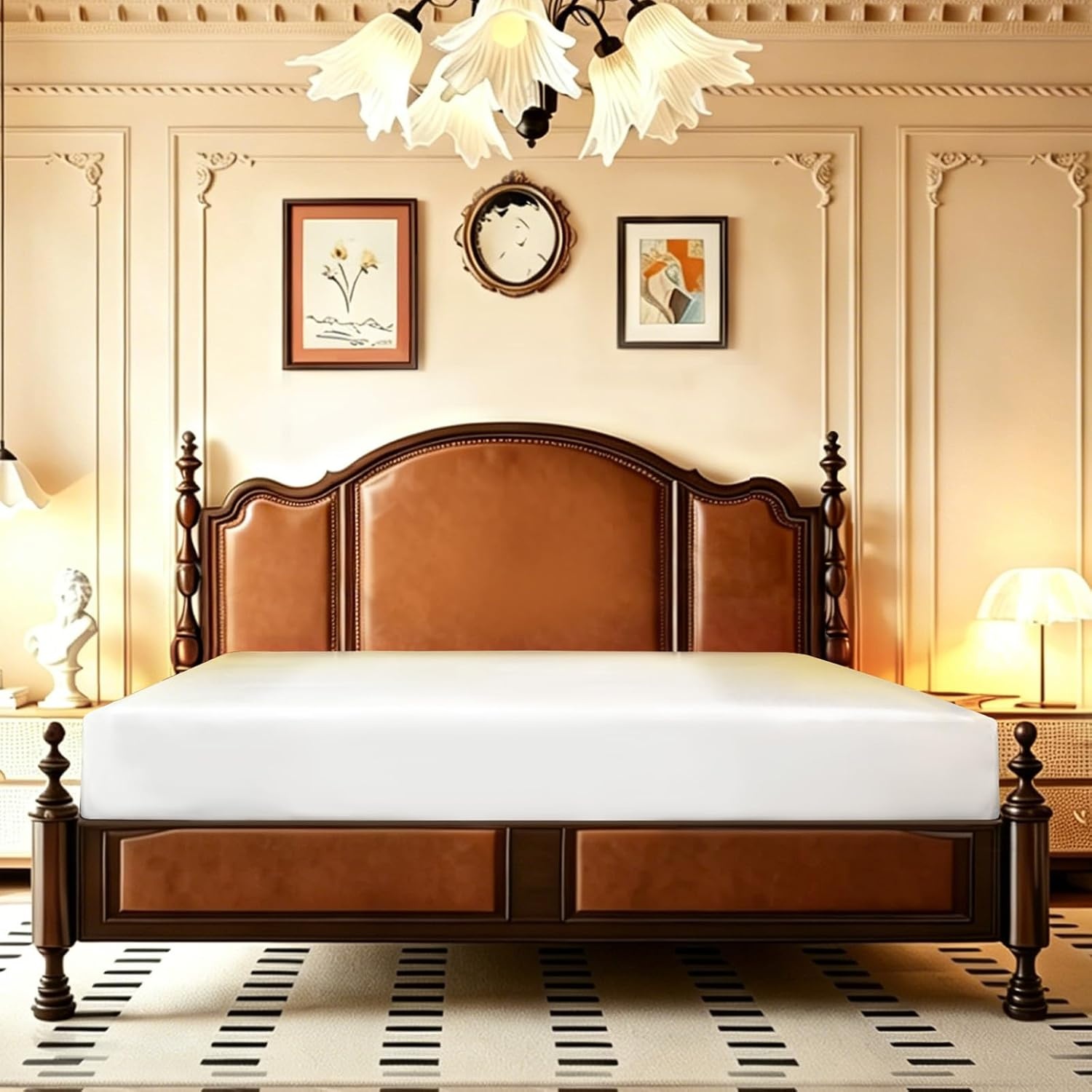 image:imageLirex Satin Fitted Sheet Twin XL SizeLuxury amp Ultra Soft Deep Pocket Single Bottom Bed Sheets Sold Separately BlackWhite