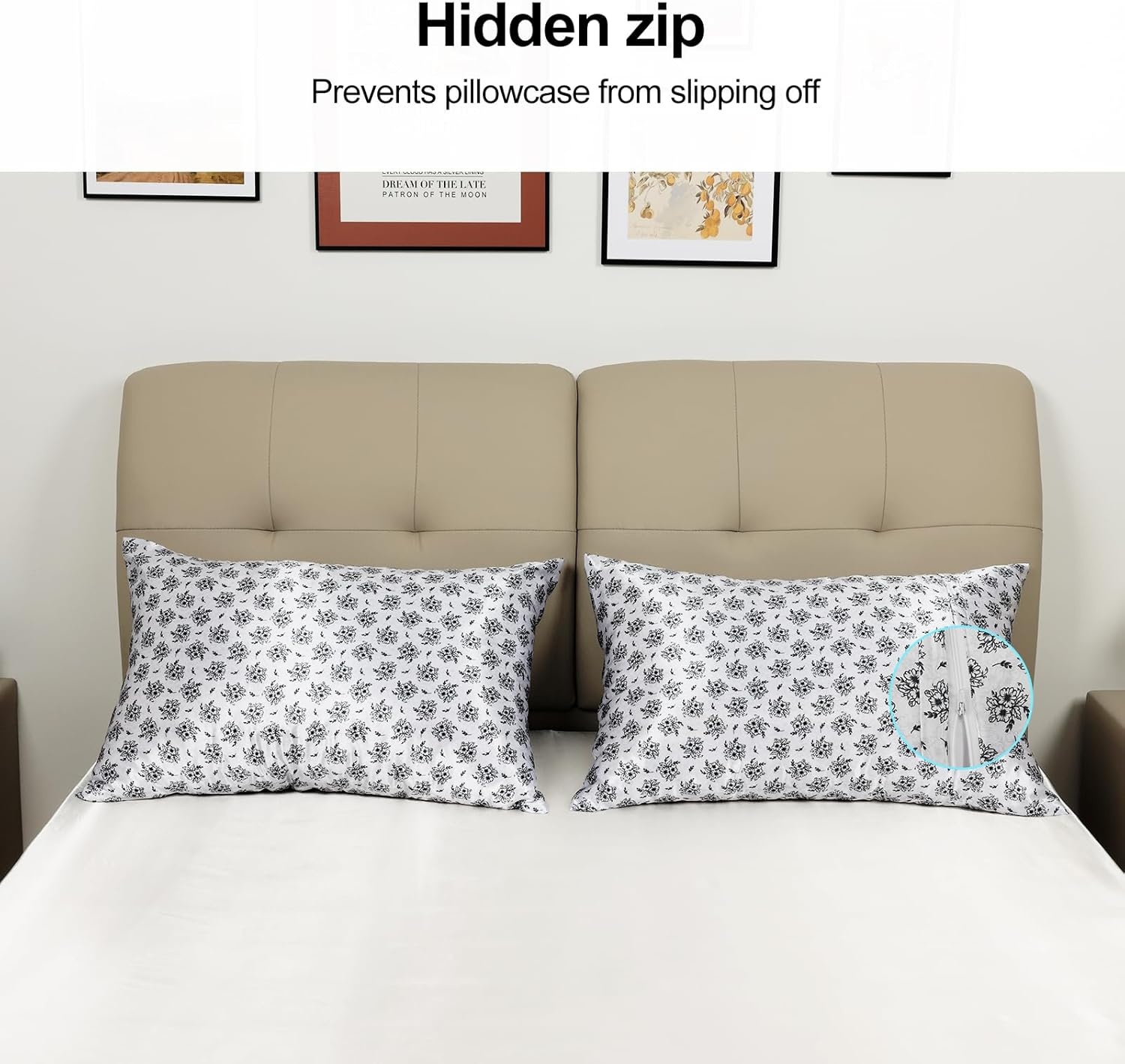 image:imageLirex Silky Satin Pillowcase with Zipper Closure Polyester Satin Pillow Cover for Hair Smooth Floral Pattern with Cream Leopard 20 x 26Black Floral