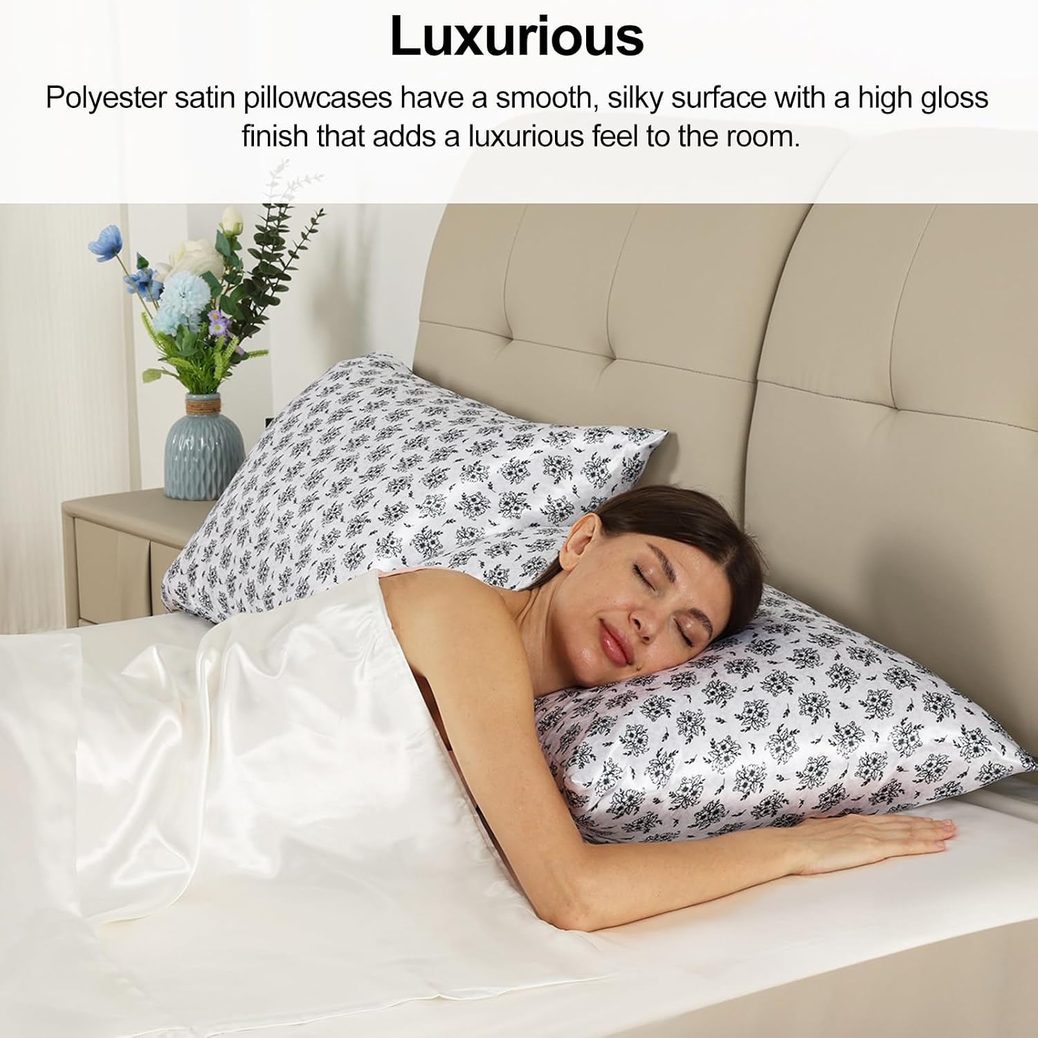 image:imageLirex Silky Satin Pillowcase with Zipper Closure Polyester Satin Pillow Cover for Hair Smooth Floral Pattern with Cream Leopard 20 x 26Black Floral