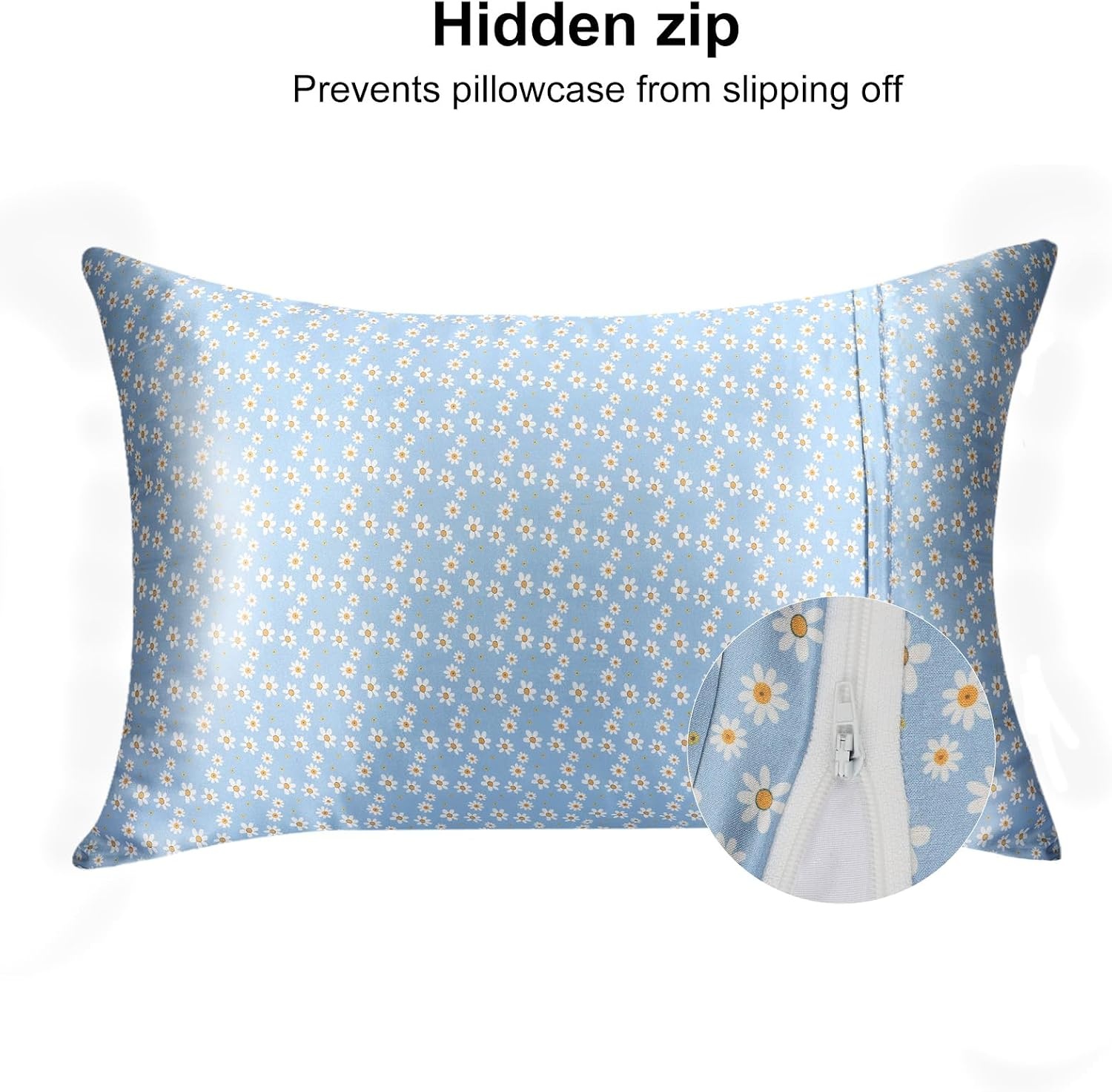 image:imageLirex Silky Satin Pillowcase with Zipper Closure Polyester Satin Pillow Cover for Hair Smooth Floral Pattern with Cream Leopard 20 x 26Blue Daisy