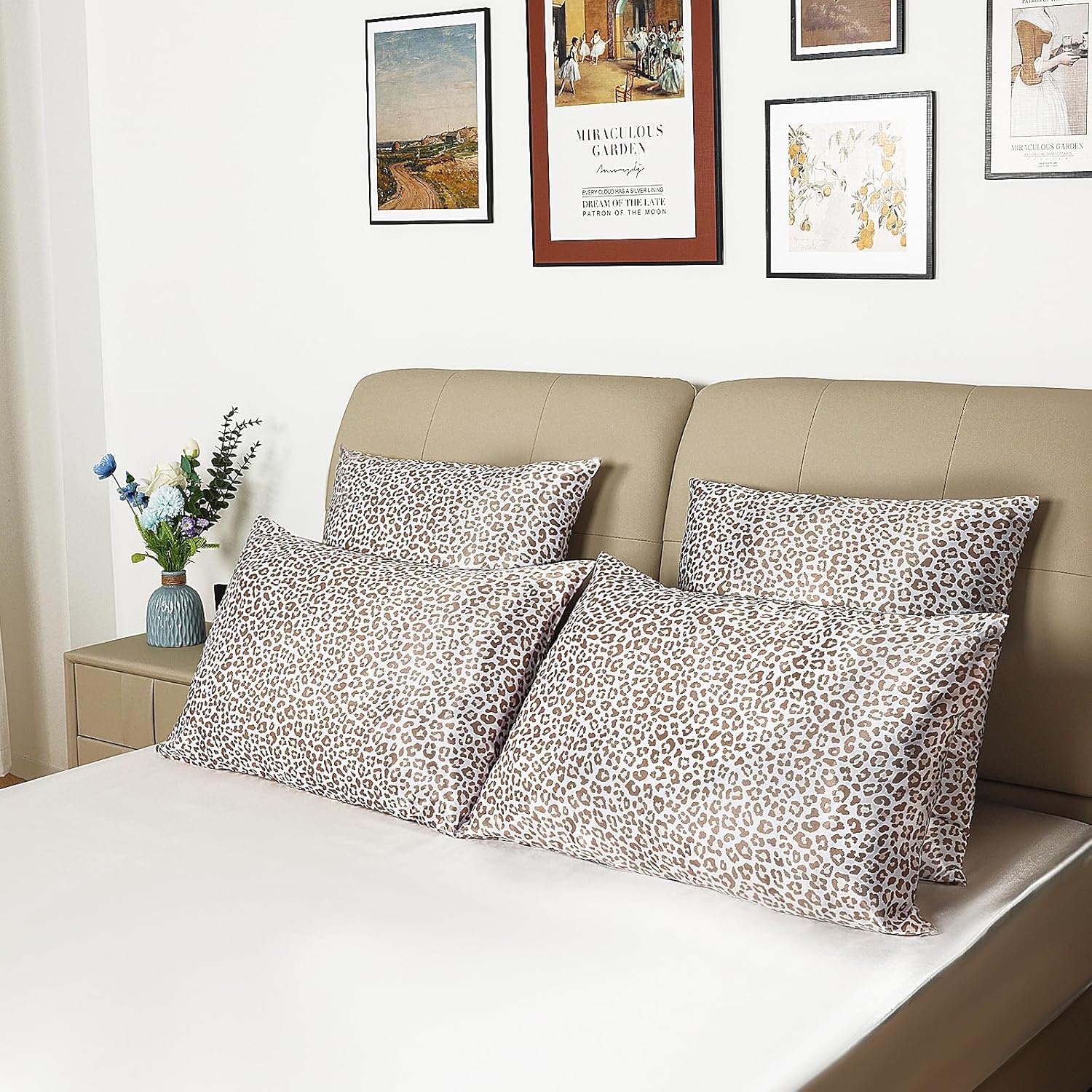 image:imageLirex Silky Satin Pillowcase with Zipper Closure Polyester Satin Pillow Cover for Hair Smooth Floral Pattern with Cream Leopard 20 x 26Cream Leopard