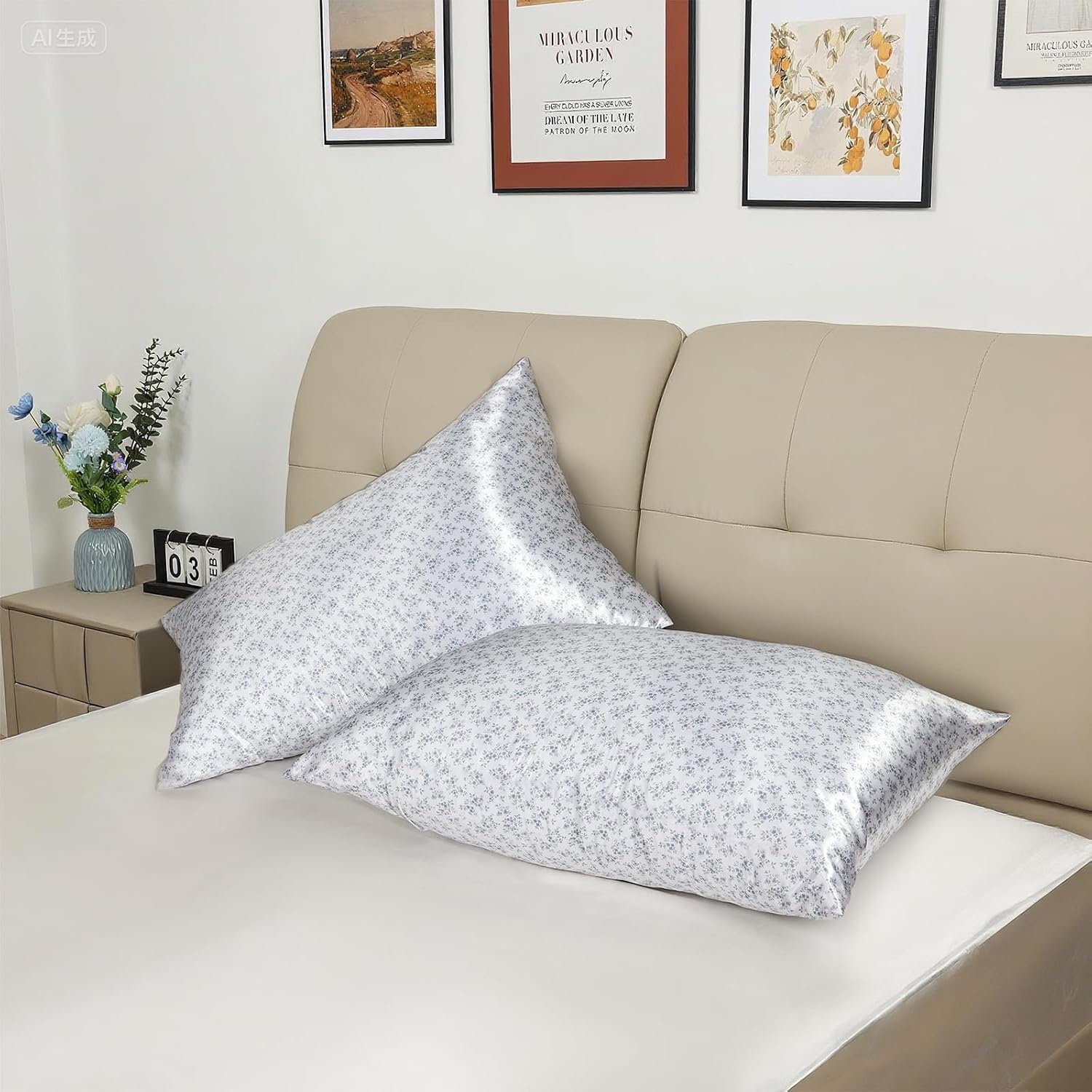 image:imageLirex Silky Satin Pillowcase with Zipper Closure Polyester Satin Pillow Cover for Hair Smooth Floral Pattern with Cream Leopard 20 x 26Dark Blue Floral