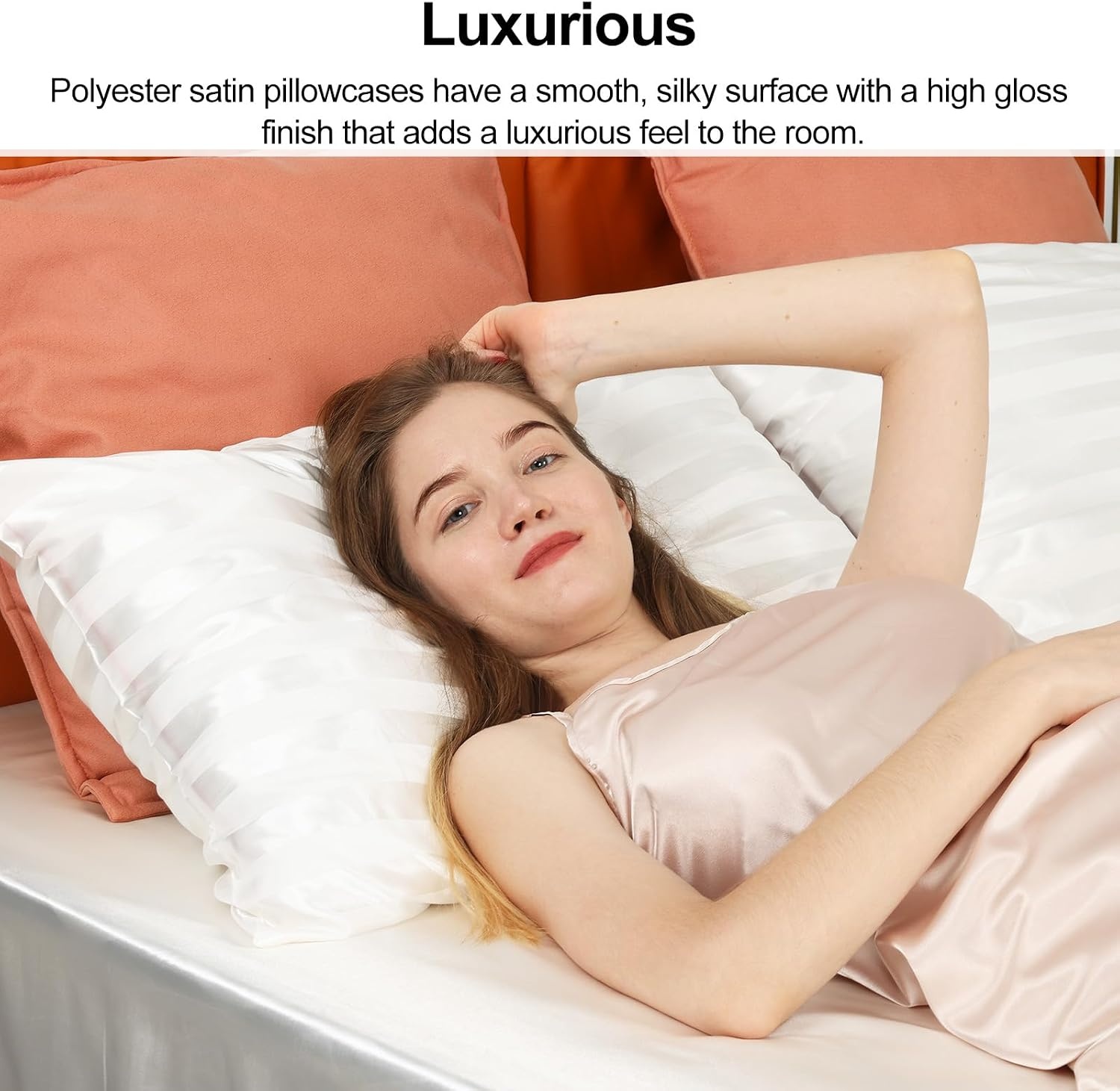 image:imageLirex Silky Satin Pillowcase with Zipper Closure Polyester Satin Pillow Cover for Hair Smooth Floral Pattern with Cream Leopard 20 x 26White Stripes