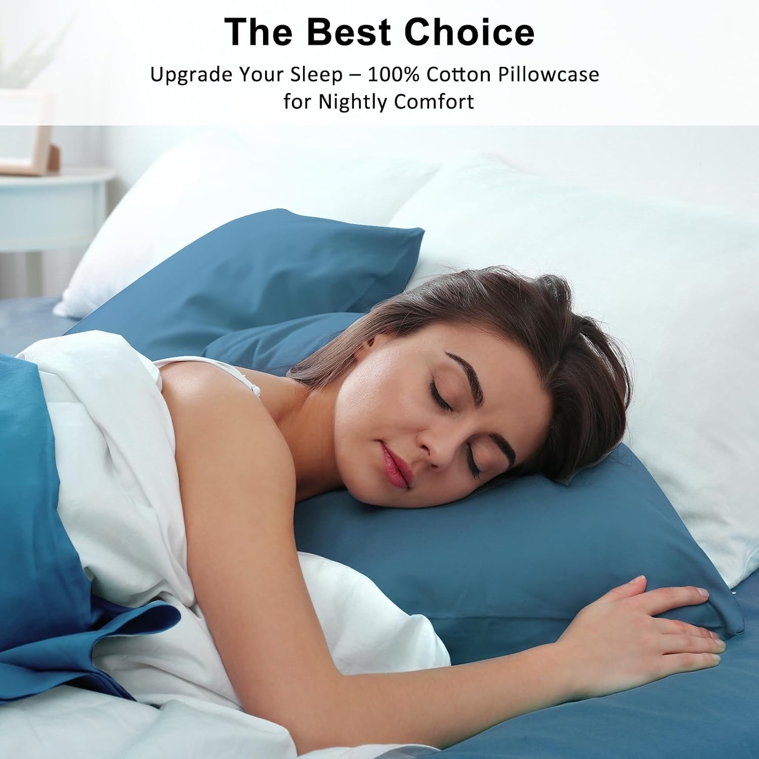 image:imageLirex Standard Pillow Cases Set of 2 300 Thread Count 100 Cotton Pillow Covers Breathable and Soft Standard 20 x 26 WhiteBlue