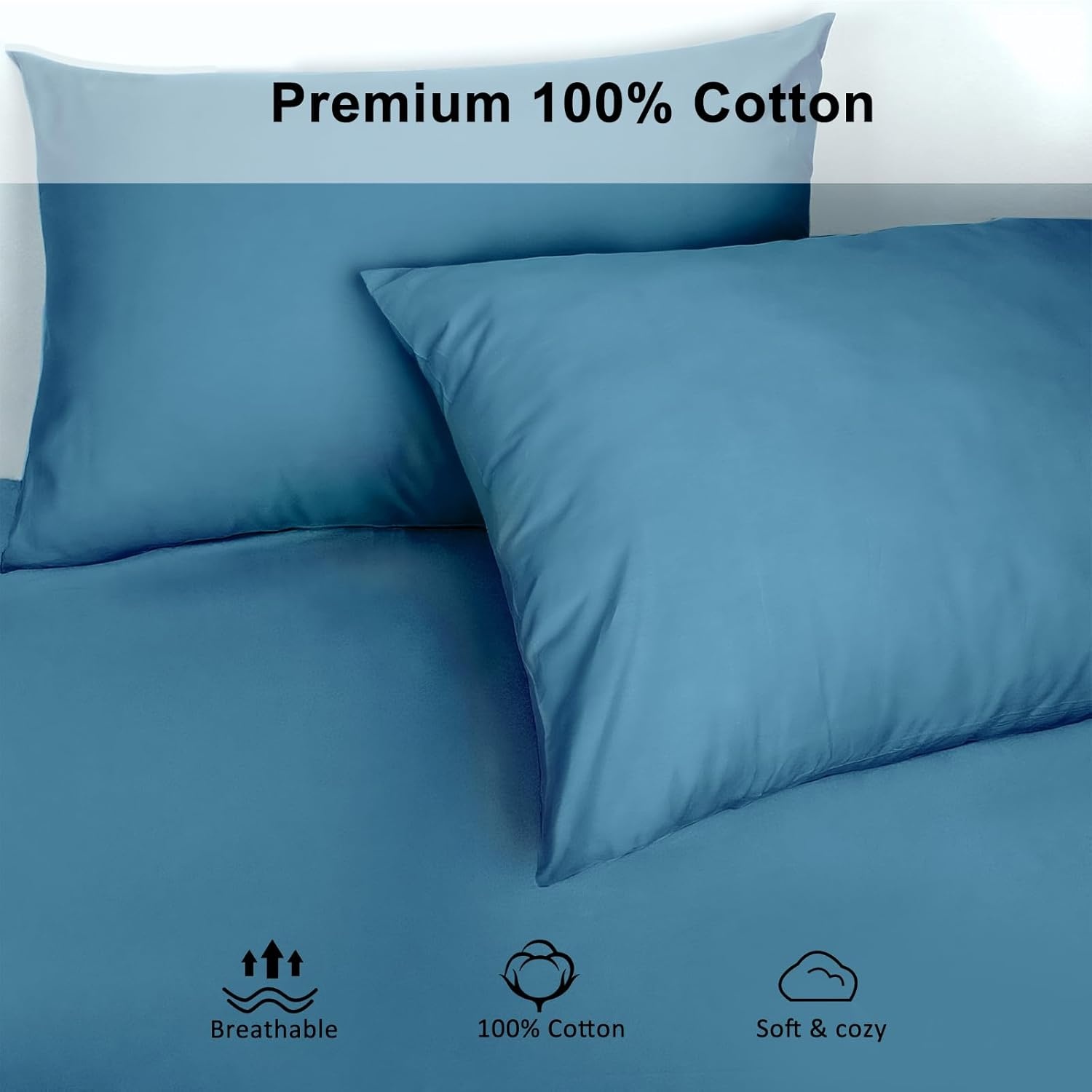 image:imageLirex Standard Pillow Cases Set of 2 300 Thread Count 100 Cotton Pillow Covers Breathable and Soft Standard 20 x 26 WhiteBlue