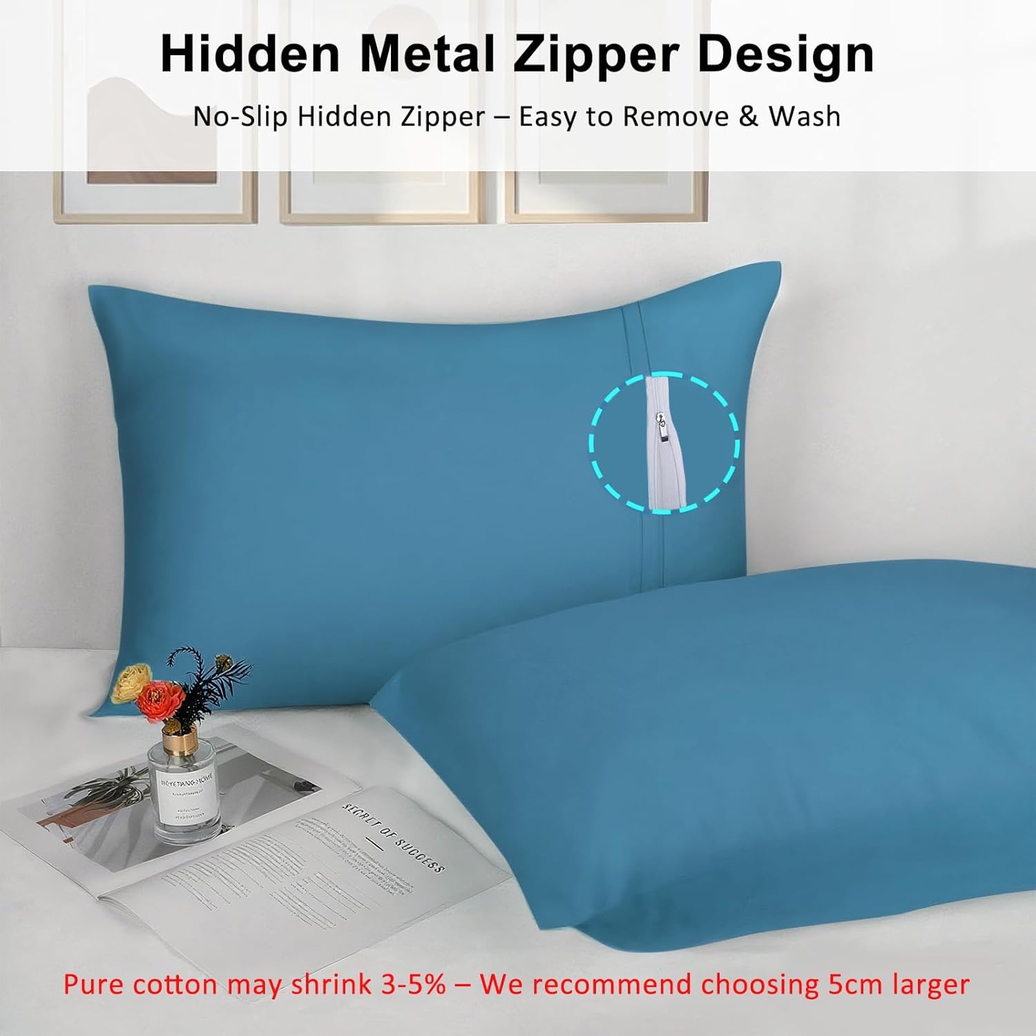 image:imageLirex Standard Pillow Cases Set of 2 300 Thread Count 100 Cotton Pillow Covers Breathable and Soft Standard 20 x 26 WhiteBlue