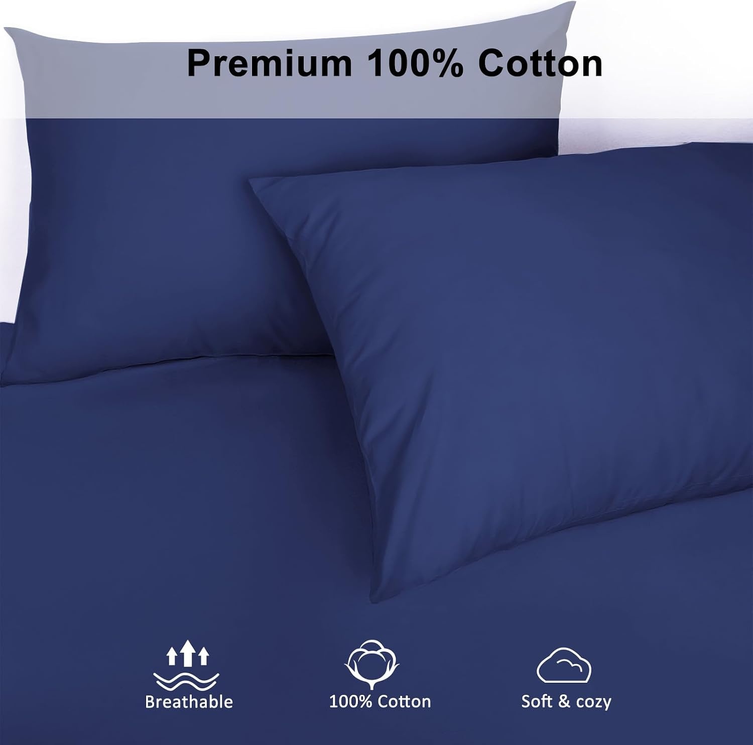 image:imageLirex Standard Pillow Cases Set of 2 300 Thread Count 100 Cotton Pillow Covers Breathable and Soft Standard 20 x 26 WhiteDark Blue