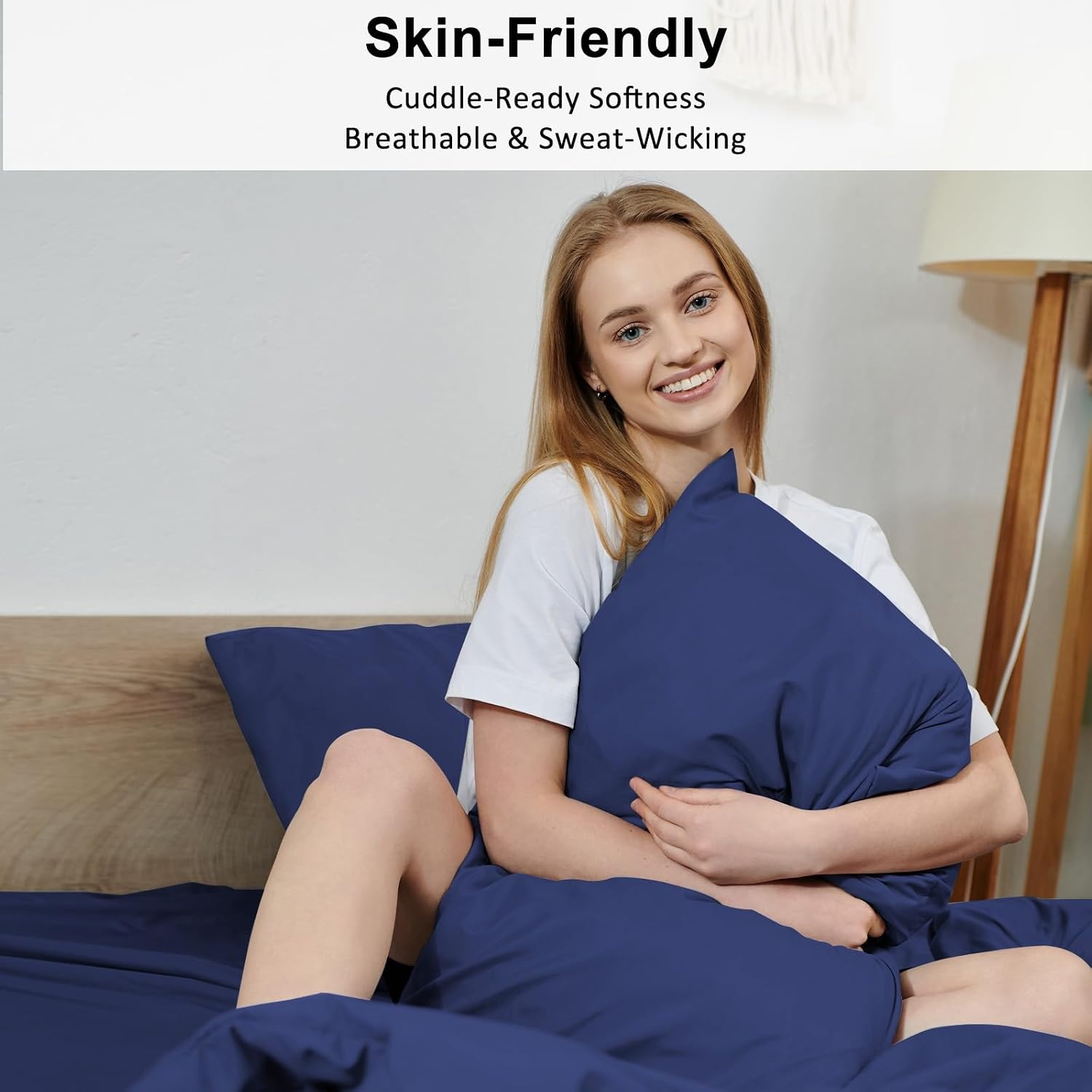 image:imageLirex Standard Pillow Cases Set of 2 300 Thread Count 100 Cotton Pillow Covers Breathable and Soft Standard 20 x 26 WhiteDark Blue