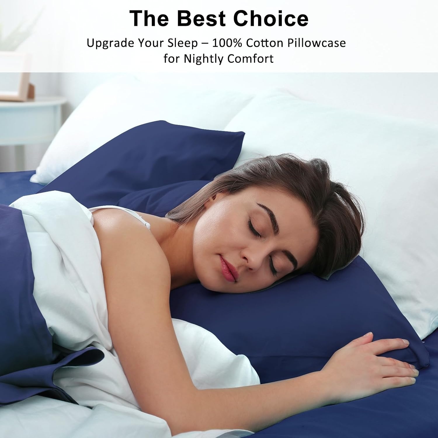 image:imageLirex Standard Pillow Cases Set of 2 300 Thread Count 100 Cotton Pillow Covers Breathable and Soft Standard 20 x 26 WhiteDark Blue