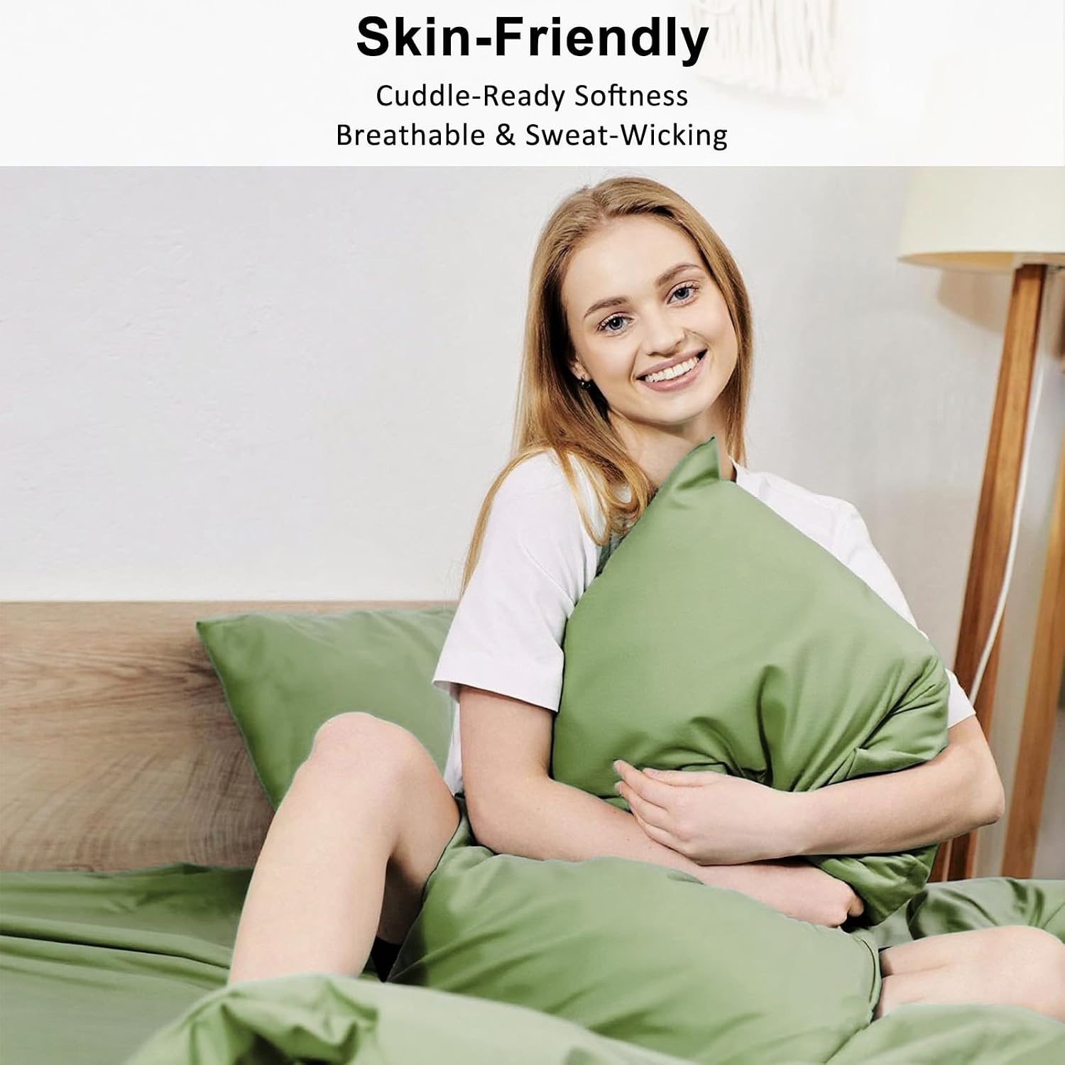 image:imageLirex Standard Pillow Cases Set of 2 300 Thread Count 100 Cotton Pillow Covers Breathable and Soft Standard 20 x 26 WhiteGreen