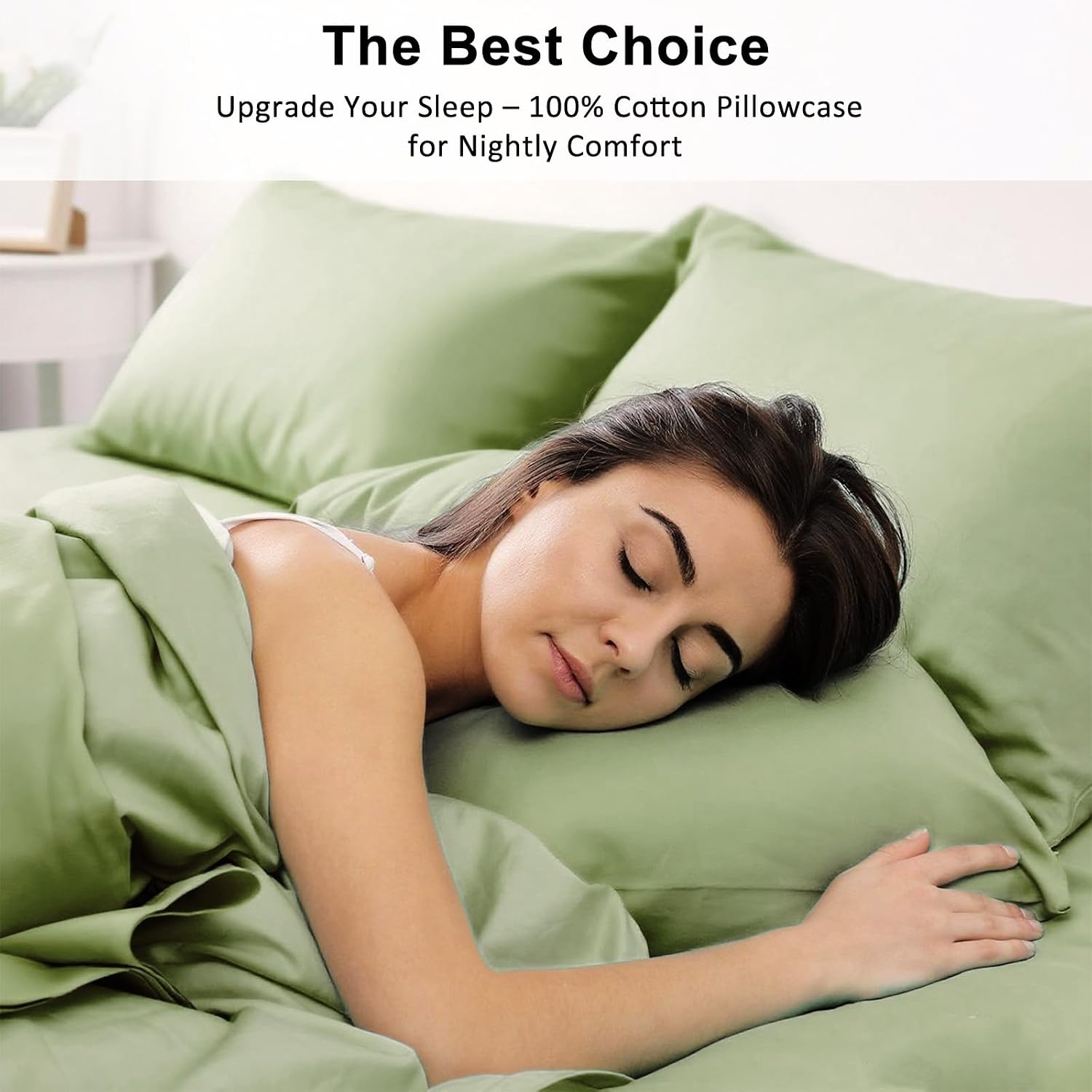 image:imageLirex Standard Pillow Cases Set of 2 300 Thread Count 100 Cotton Pillow Covers Breathable and Soft Standard 20 x 26 WhiteGreen