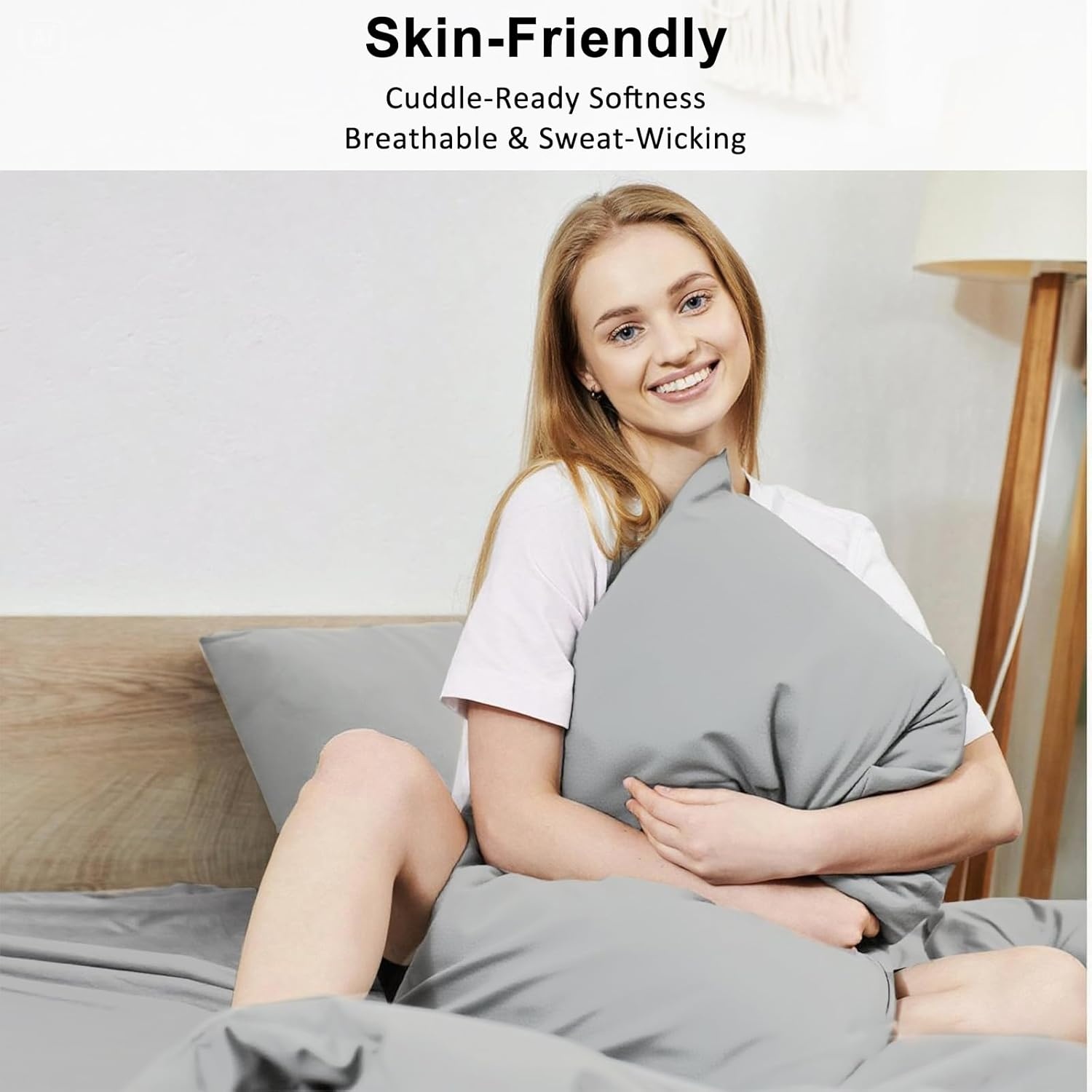 image:imageLirex Standard Pillow Cases Set of 2 300 Thread Count 100 Cotton Pillow Covers Breathable and Soft Standard 20 x 26 WhiteGrey