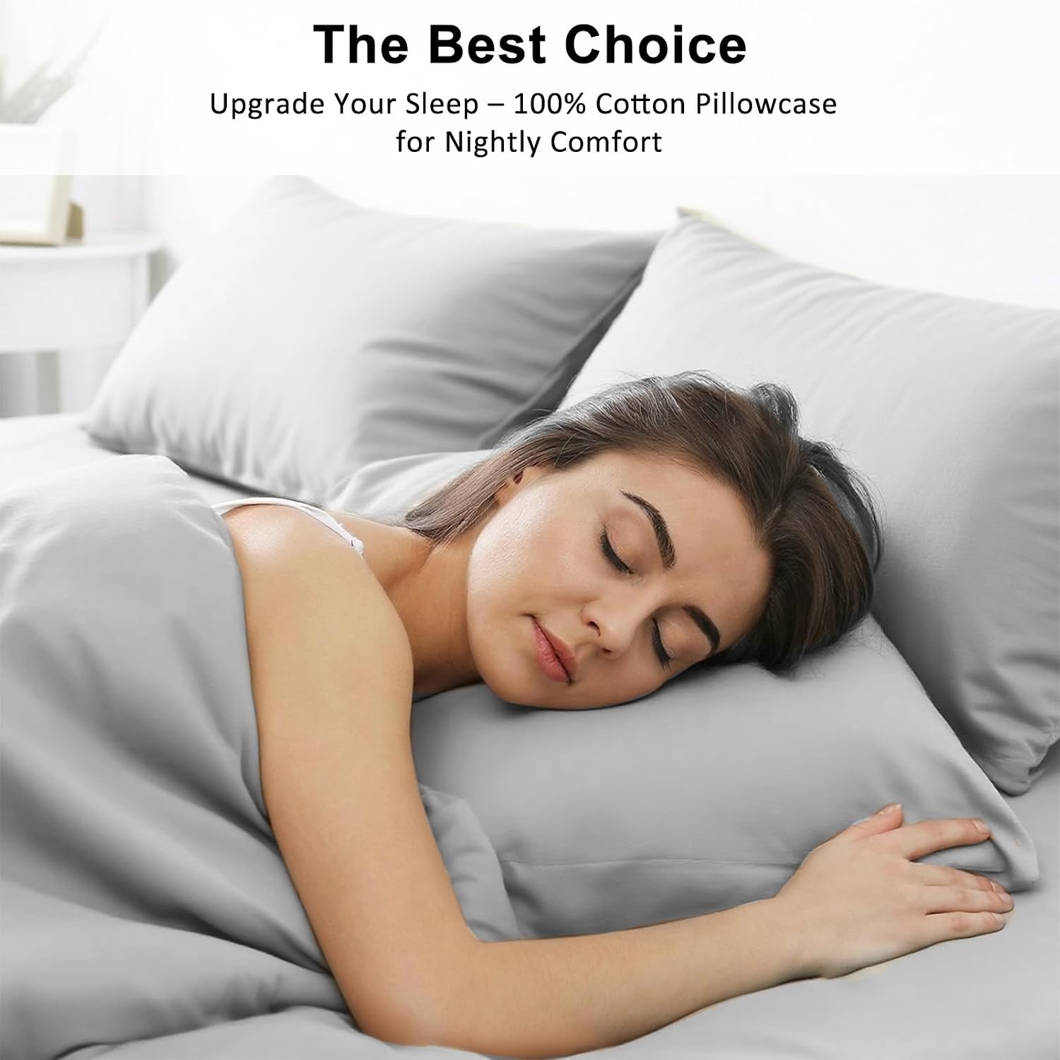image:imageLirex Standard Pillow Cases Set of 2 300 Thread Count 100 Cotton Pillow Covers Breathable and Soft Standard 20 x 26 WhiteGrey