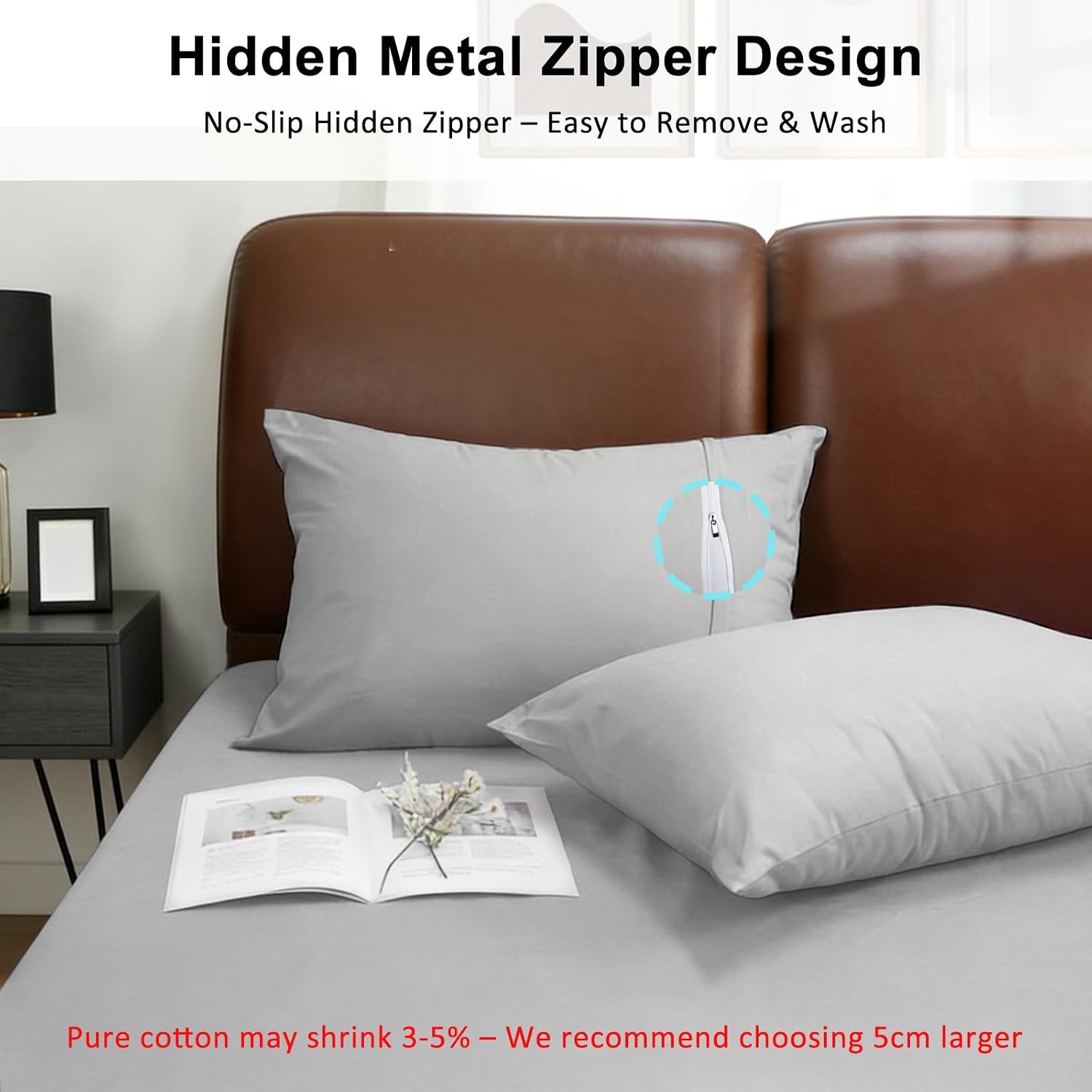 image:imageLirex Standard Pillow Cases Set of 2 300 Thread Count 100 Cotton Pillow Covers Breathable and Soft Standard 20 x 26 WhiteGrey