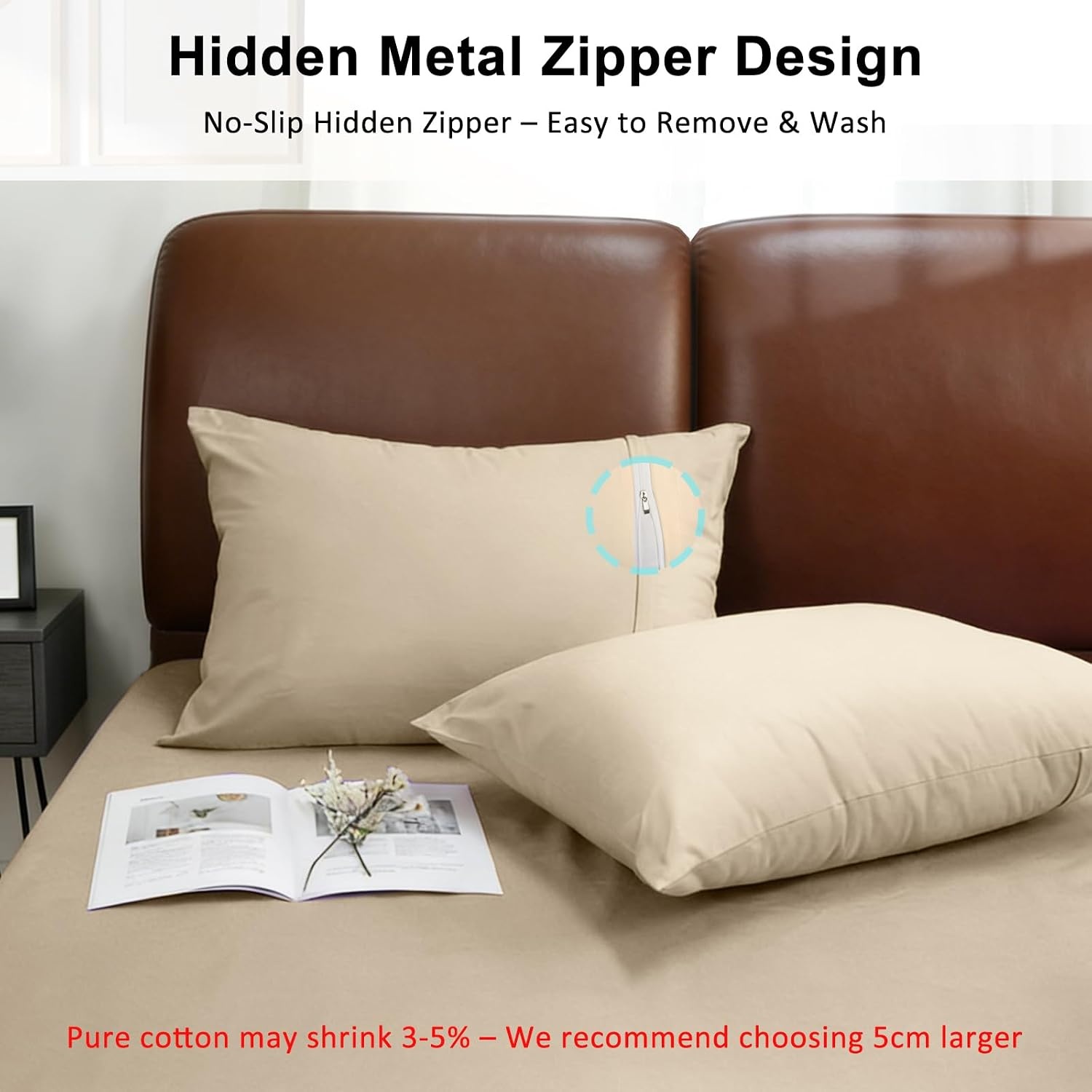 image:imageLirex Standard Pillow Cases Set of 2 300 Thread Count 100 Cotton Pillow Covers Breathable and Soft Standard 20 x 26 WhiteLight Coffee