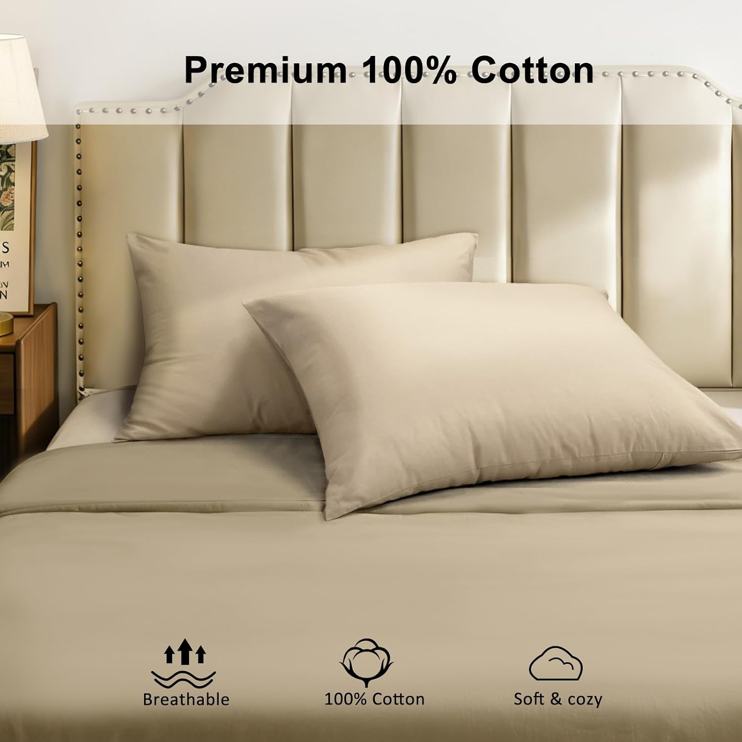 image:imageLirex Standard Pillow Cases Set of 2 300 Thread Count 100 Cotton Pillow Covers Breathable and Soft Standard 20 x 26 WhiteLight Coffee