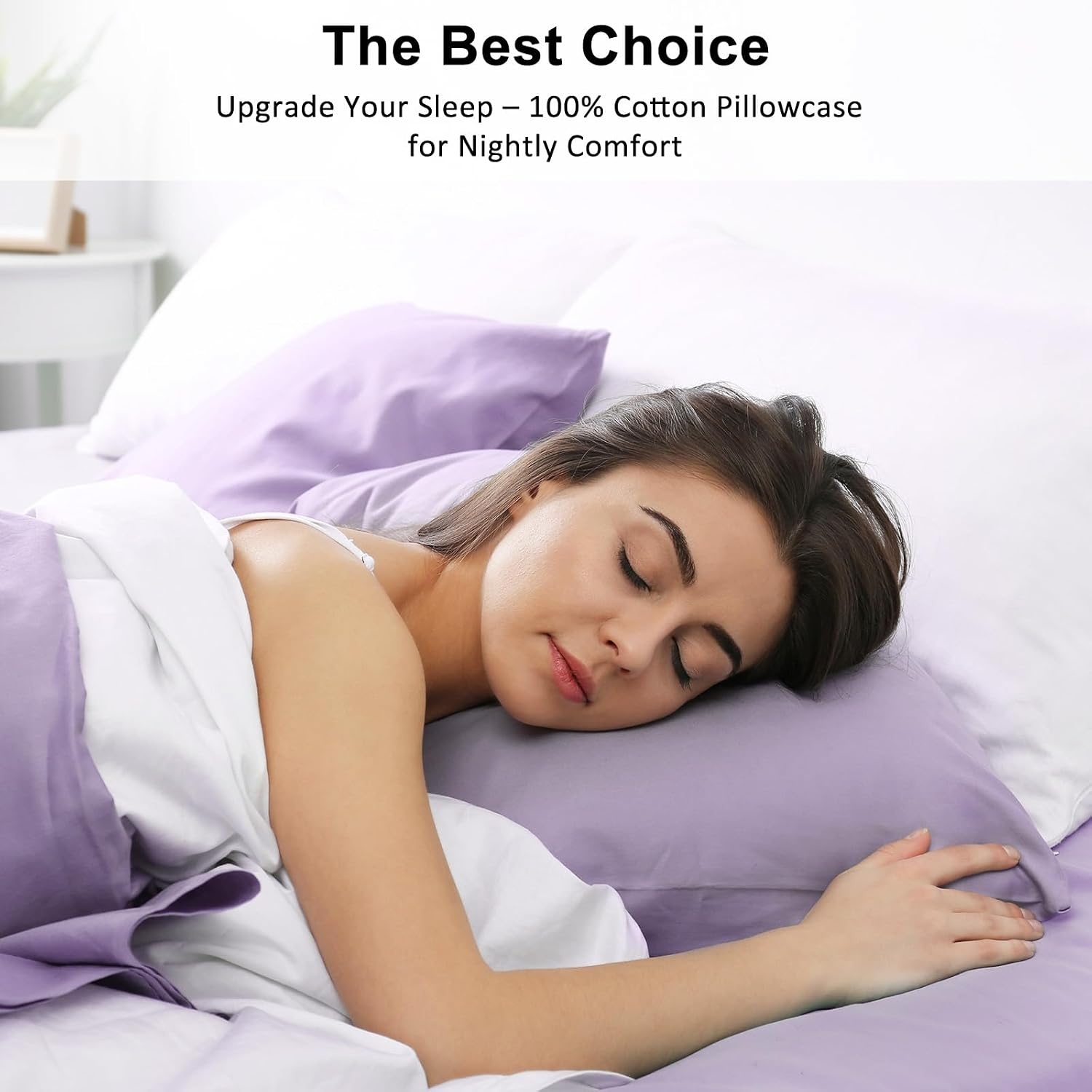 image:imageLirex Standard Pillow Cases Set of 2 300 Thread Count 100 Cotton Pillow Covers Breathable and Soft Standard 20 x 26 WhitePurple