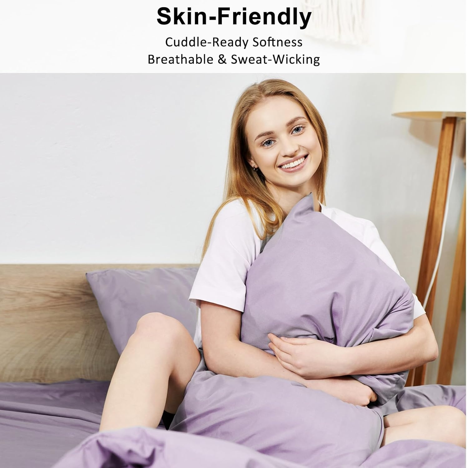 image:imageLirex Standard Pillow Cases Set of 2 300 Thread Count 100 Cotton Pillow Covers Breathable and Soft Standard 20 x 26 WhitePurple