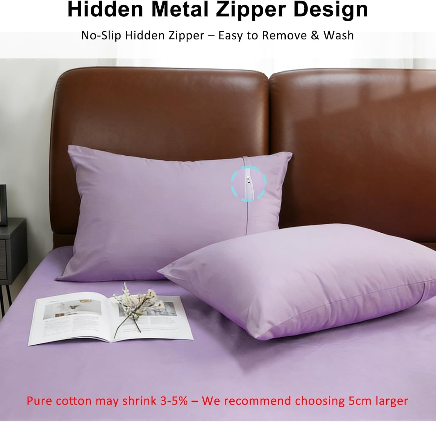 image:imageLirex Standard Pillow Cases Set of 2 300 Thread Count 100 Cotton Pillow Covers Breathable and Soft Standard 20 x 26 WhitePurple